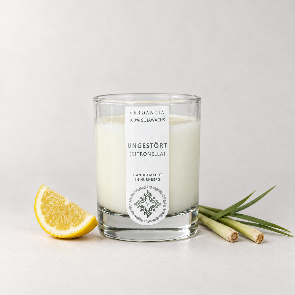 Ungestört (Citronella) | Duftkerze Sojawachs – Citronella – gegen Mücken – frischer Zitrusduft – Outdoor-Kerze