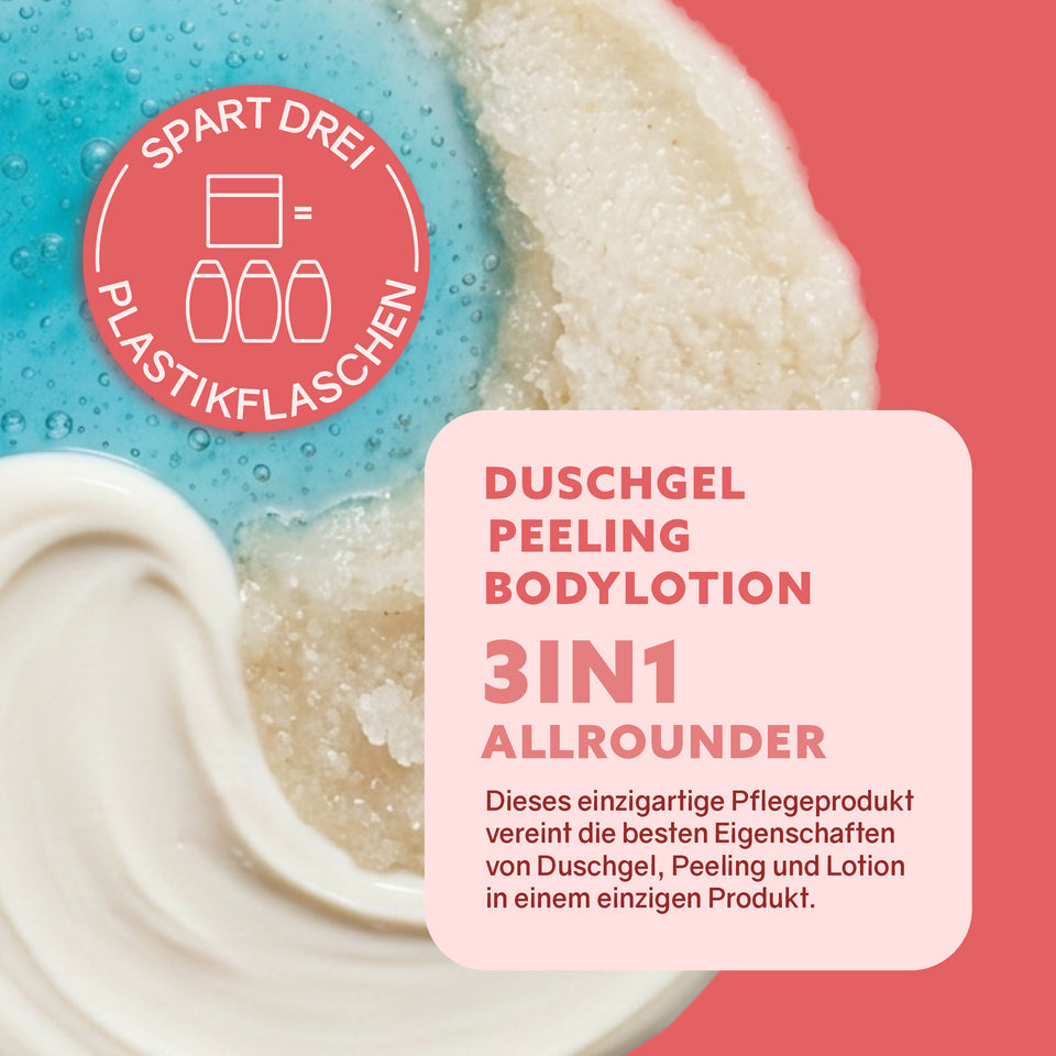 Puremetics | 3-in-1 Dusch-Fluff „Kirschblüte & Mandelmilch“ – Duschgel, Peeling & Pflege (250 g)