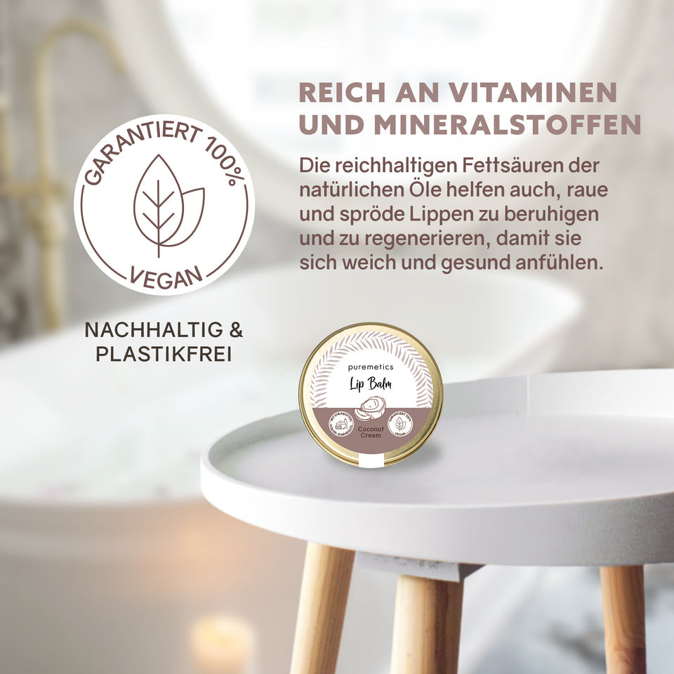 Puremetics | Lippenbalsam „Coconut Cream“ – pflegender Lippenbalsam mit Sheabutter & Kokosöl (vegan)
