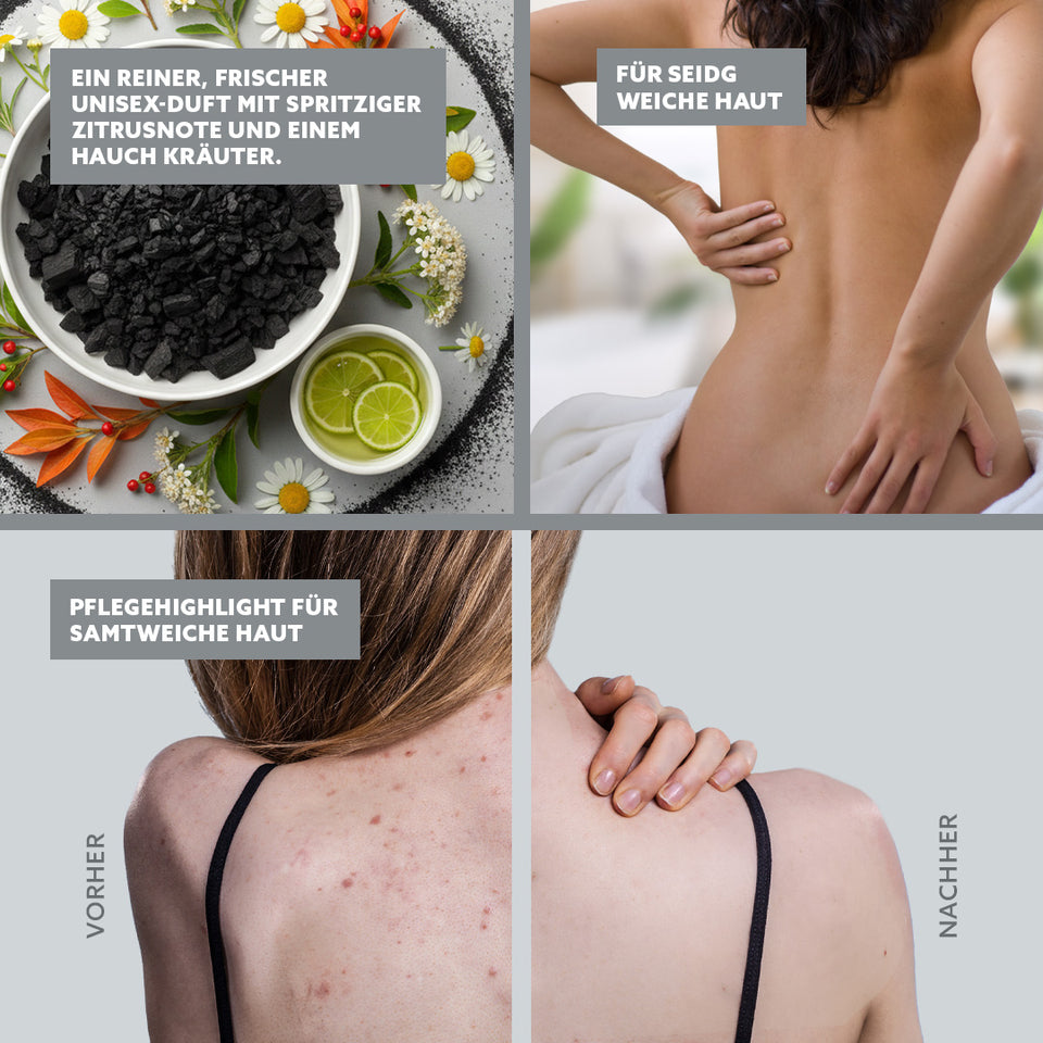 Puremetics | 3-in-1 Dusch-Fluff „Anti-Unreinheiten“ – Aktivkohle, Niacinamid & Salicylsäure (250 g)