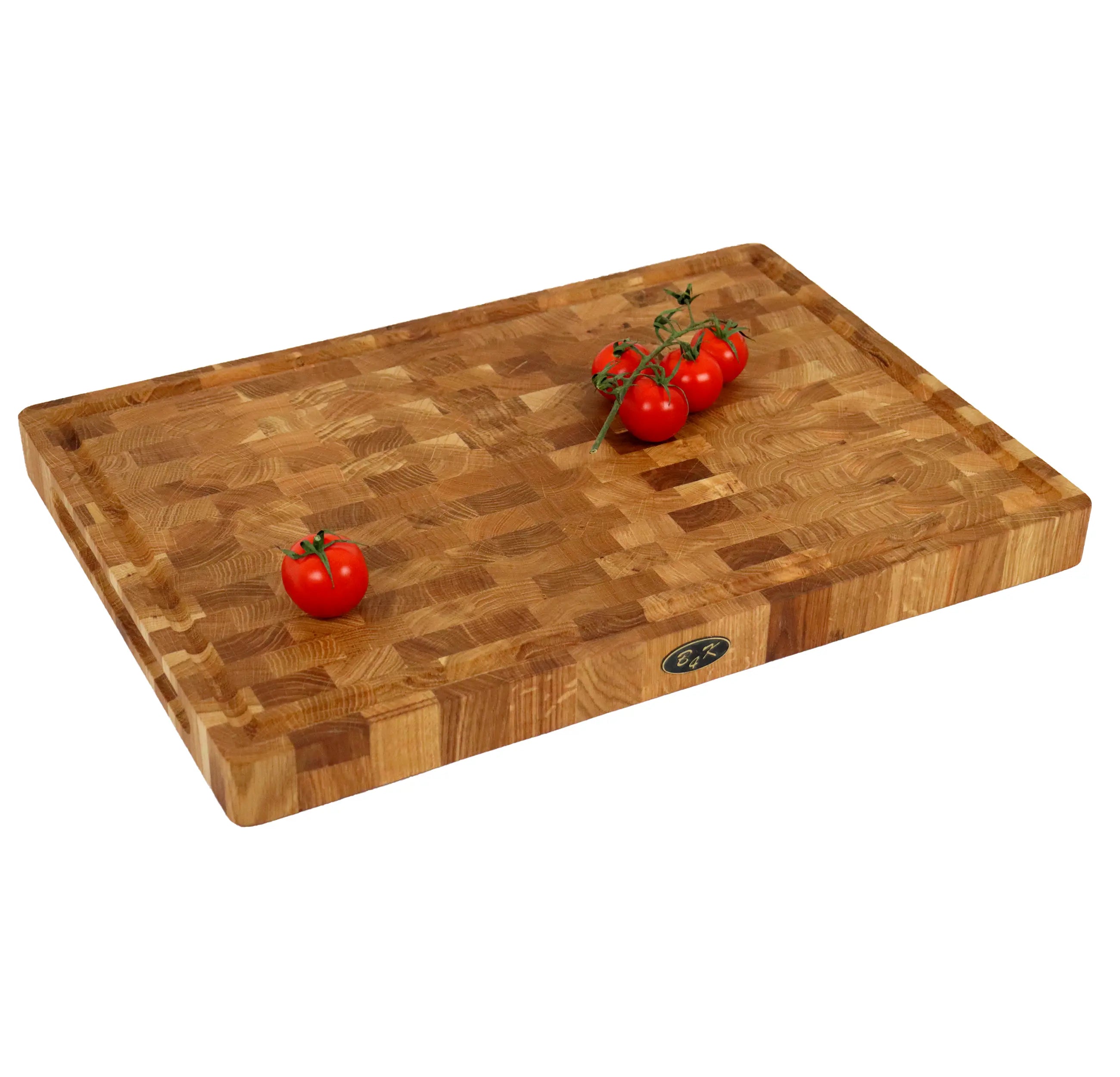 Profi Hackblock Eiche 50x35x4cm – Stirnholzbrett mit Saftrille & Silikonfüßen
