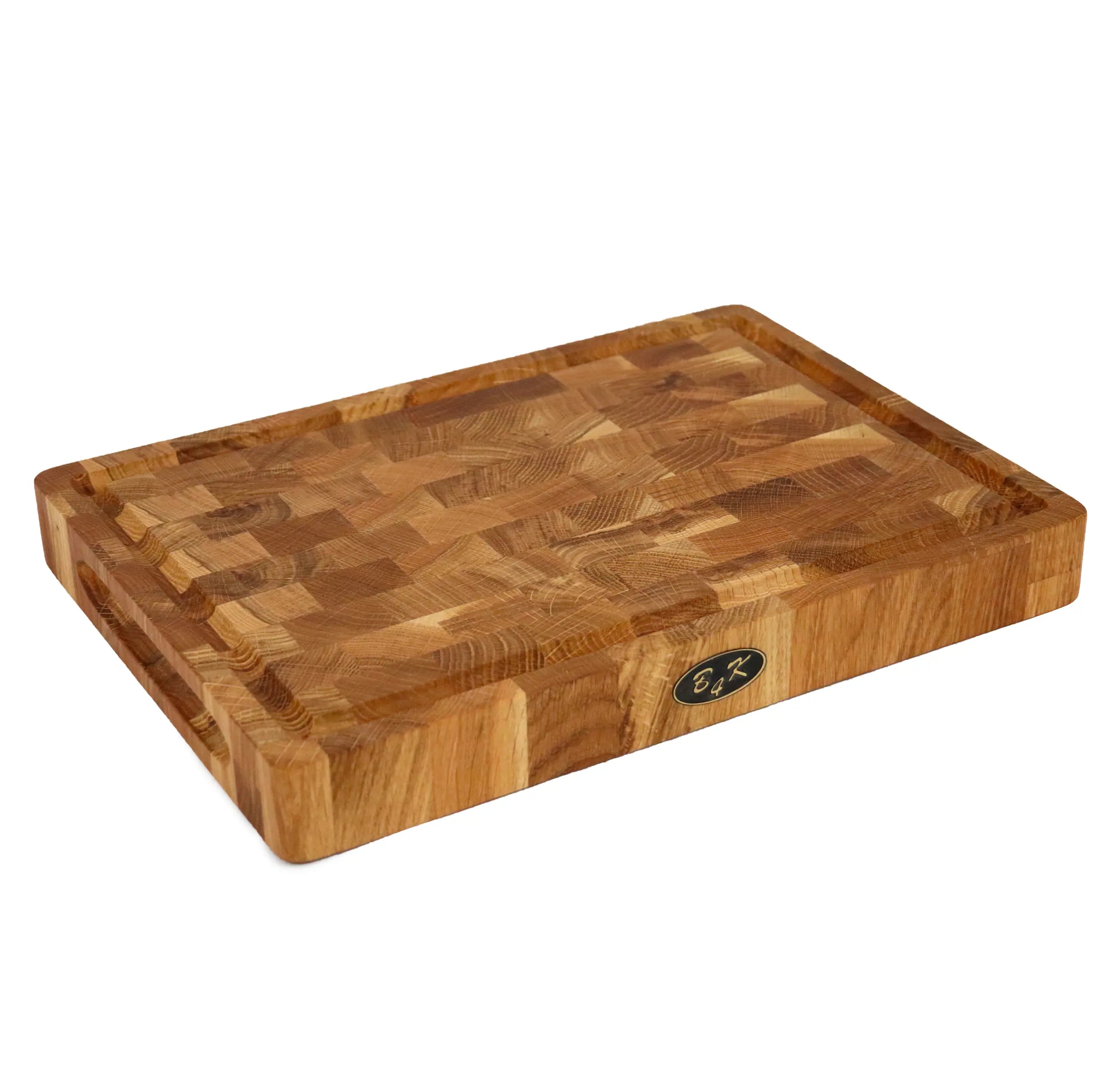 Kompakter Hirnholz Hackblock Eiche 35x25x4cm – Mit Saftrille & Silikonfüßen