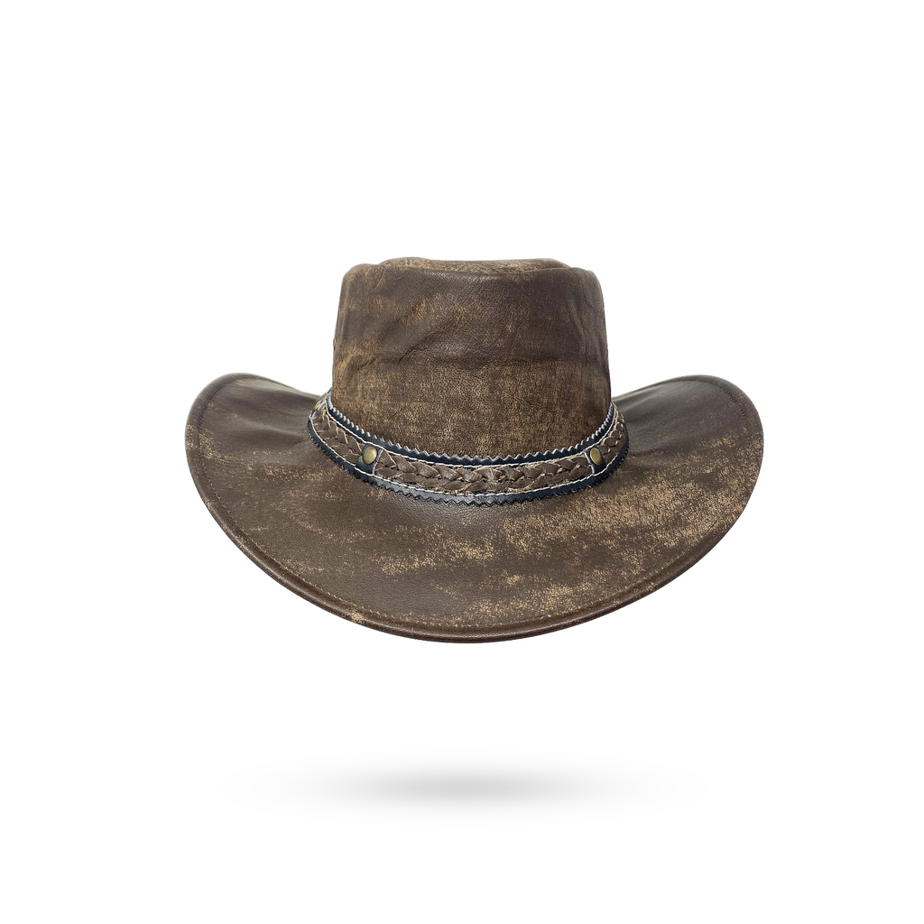 Wickelhut Lederhut Western Cowboy Unisex – Outdoor Hut für Reiten, Wandern & Abenteuer knautschbar „Antik“
