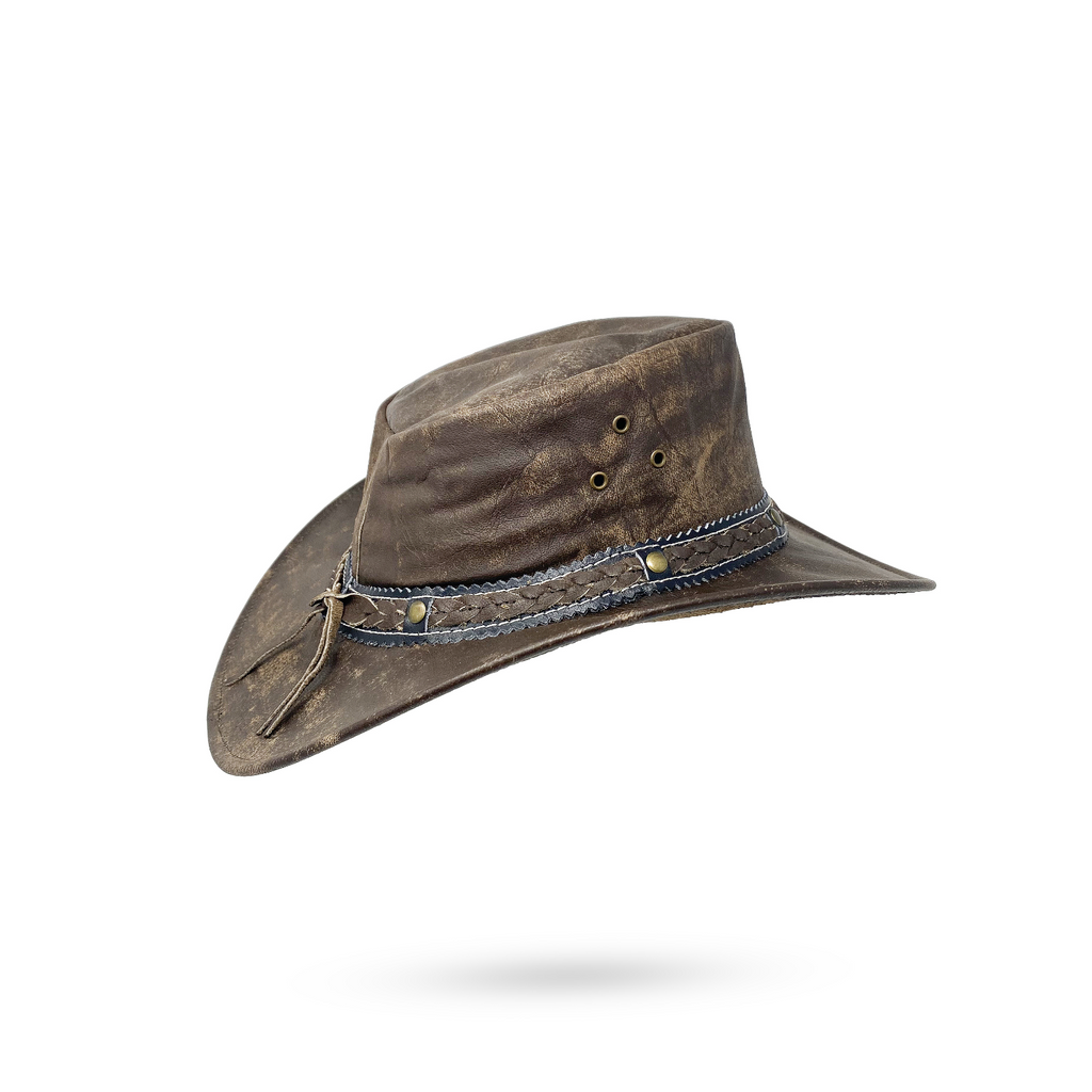 Wickelhut Lederhut Western Cowboy Unisex – Outdoor Hut für Reiten, Wandern & Abenteuer knautschbar „Antik“