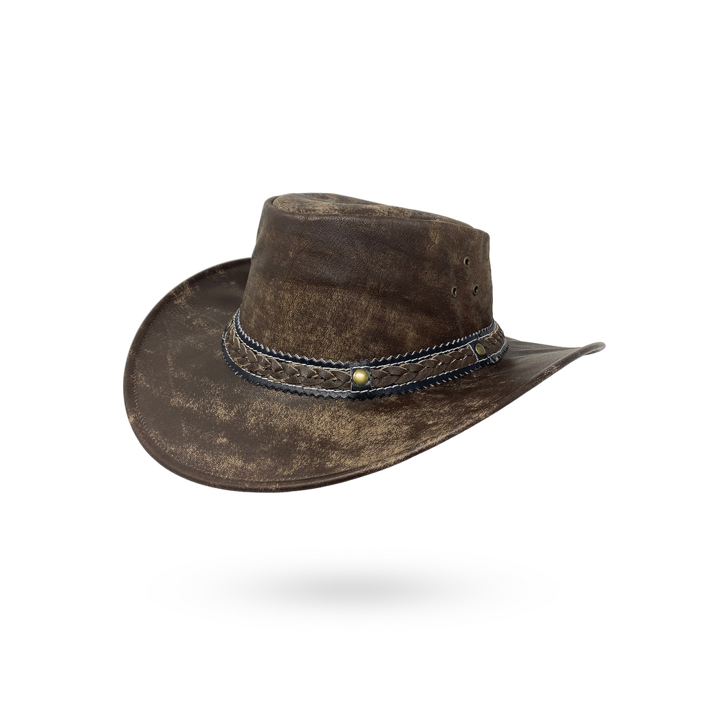 Wickelhut Lederhut Western Cowboy Unisex – Outdoor Hut für Reiten, Wandern & Abenteuer knautschbar „Antik“
