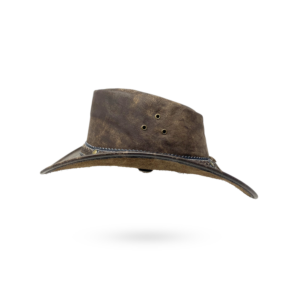 Wickelhut Lederhut Western Cowboy Unisex – Outdoor Hut für Reiten, Wandern & Abenteuer knautschbar „Antik“