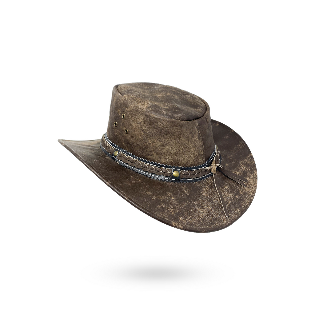 Wickelhut Lederhut Western Cowboy Unisex – Outdoor Hut für Reiten, Wandern & Abenteuer knautschbar „Antik“