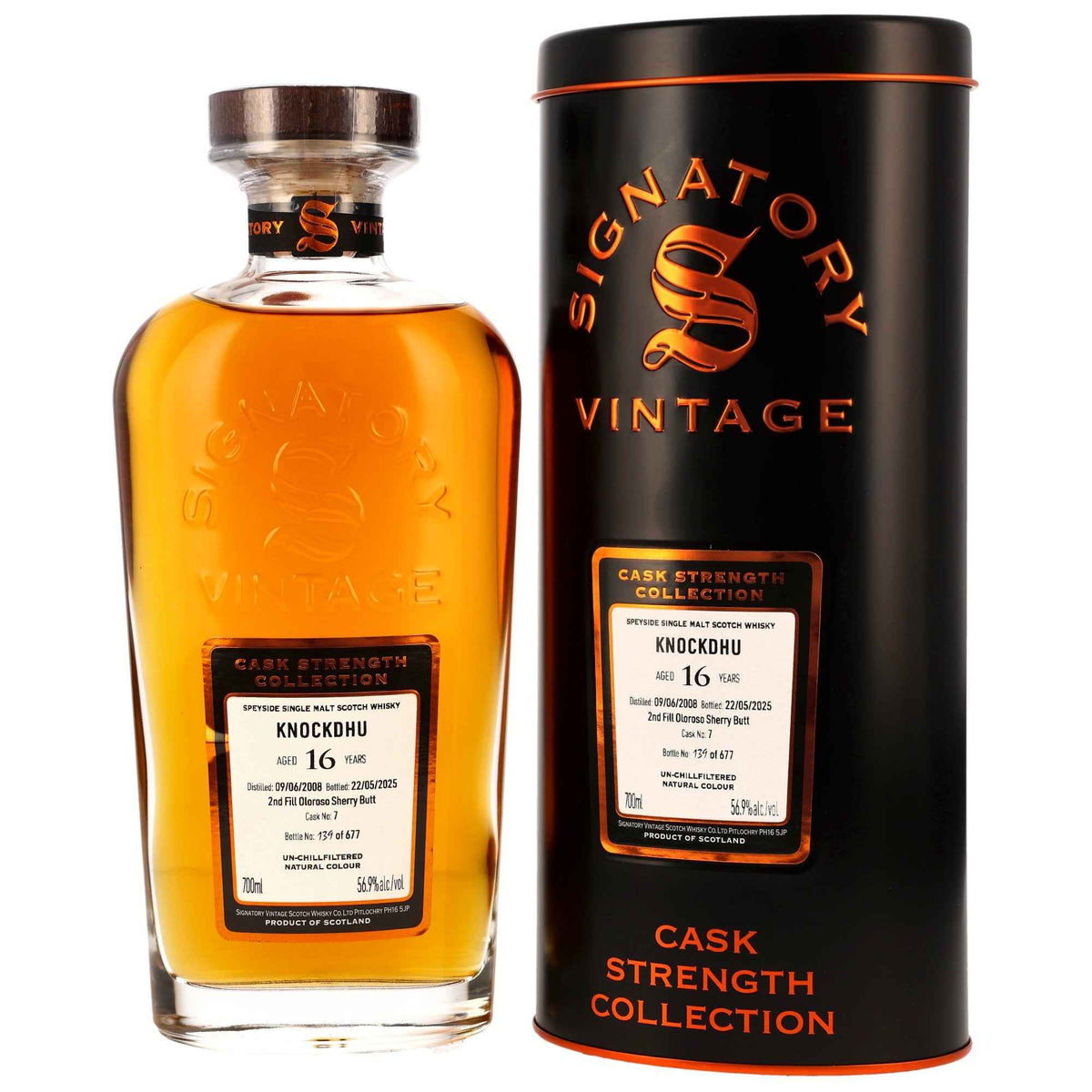 Knockdhu 16 2008/2025 - Signatory Vintage Cask Strength Collection - 2nd Fill Oloroso Sherry Butt #7