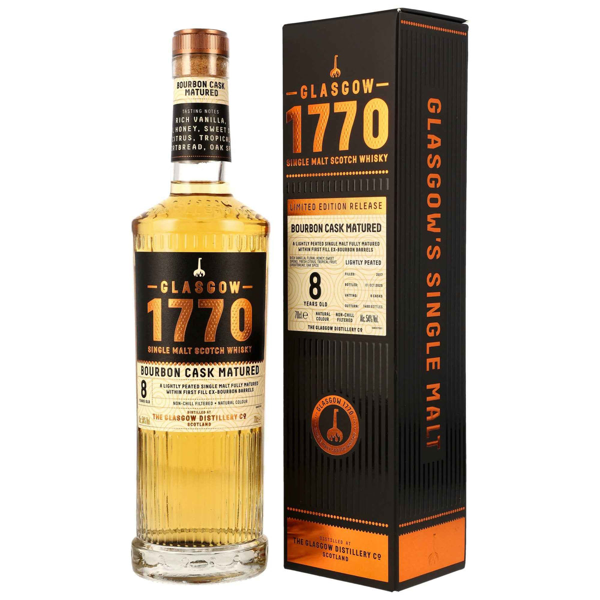 Glasgow 1770 8 2017/2025 - Lightly Peated - 1st Fill Bourbon Casks
