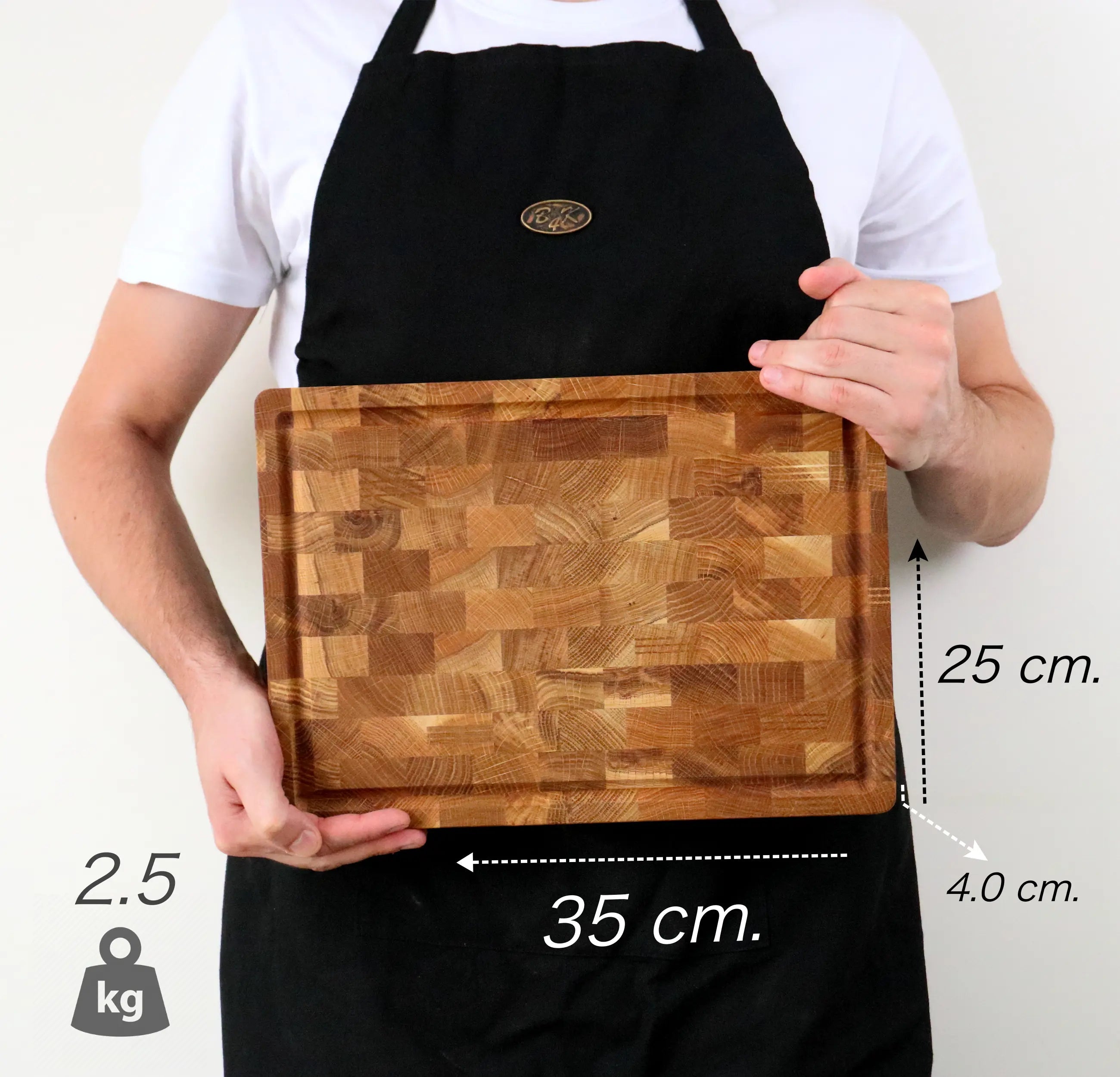 Kompakter Hirnholz Hackblock Eiche 35x25x4cm – Mit Saftrille & Silikonfüßen