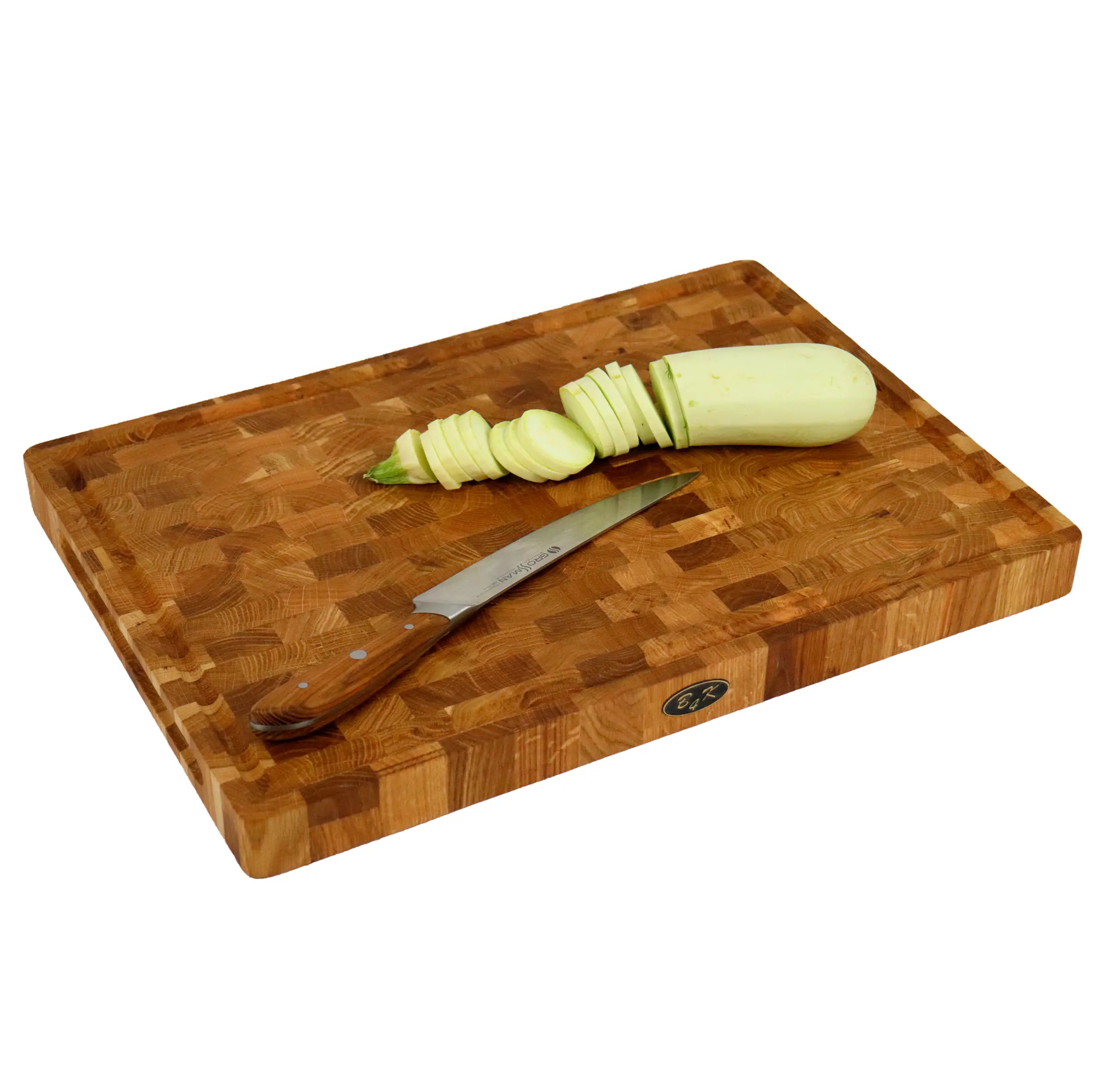 Profi Hackblock Eiche 50x35x4cm – Stirnholzbrett mit Saftrille & Silikonfüßen