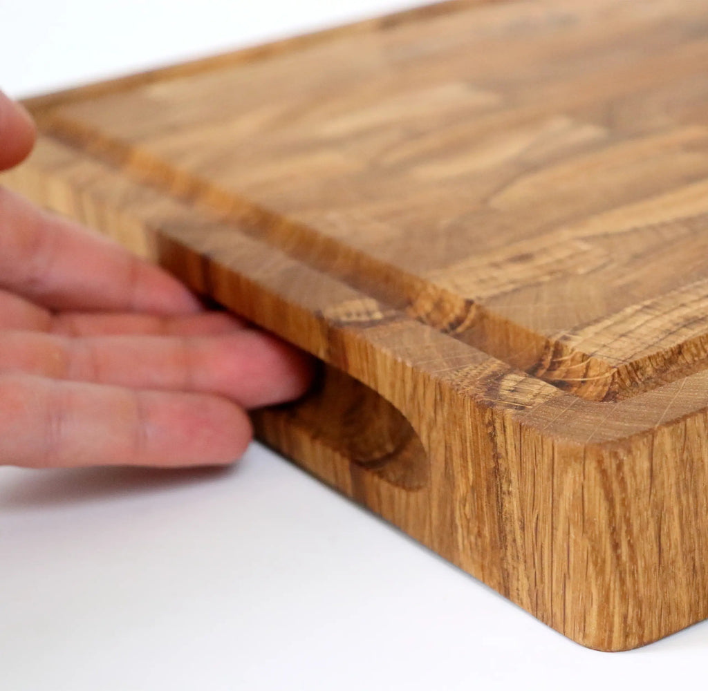 Kompakter Hirnholz Hackblock Eiche 35x25x4cm – Mit Saftrille & Silikonfüßen