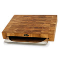 Stirnholz Schneidebrett Eiche 40x30x6cm – Massiv mit Edelstahl-Auffangschale