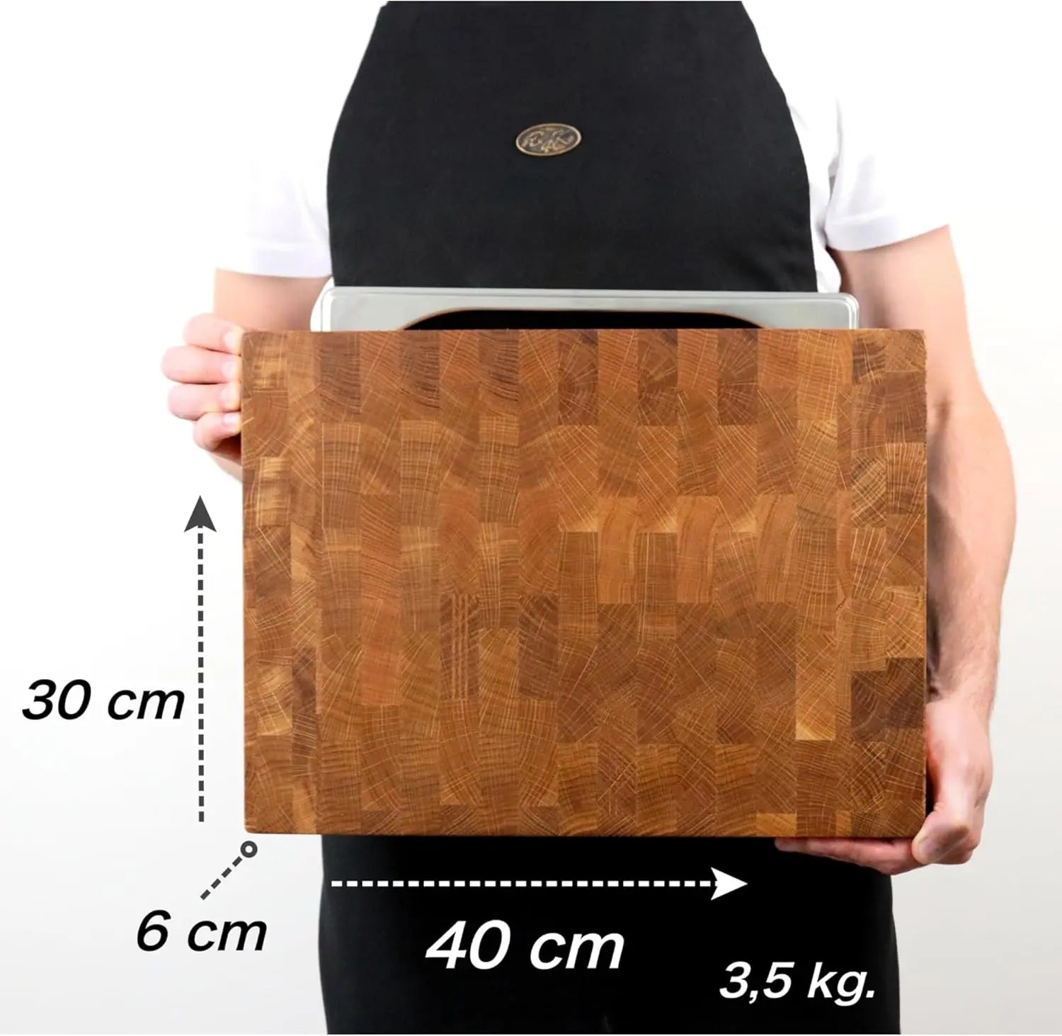 Stirnholz Schneidebrett Eiche 40x30x6cm – Massiv mit Edelstahl-Auffangschale