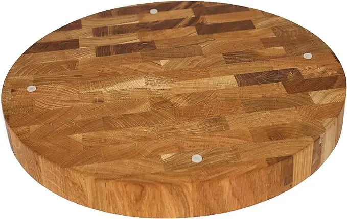 Rundes Stirnholzbrett Eiche ⌀ 35x4cm – Design Hackblock mit Saftrille