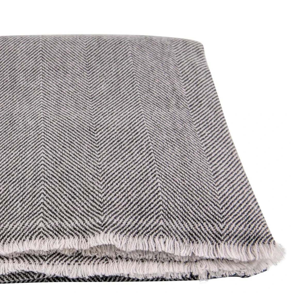Kaschmirdecke mit Fischgrätmuster – grau – 135 x 270 cm