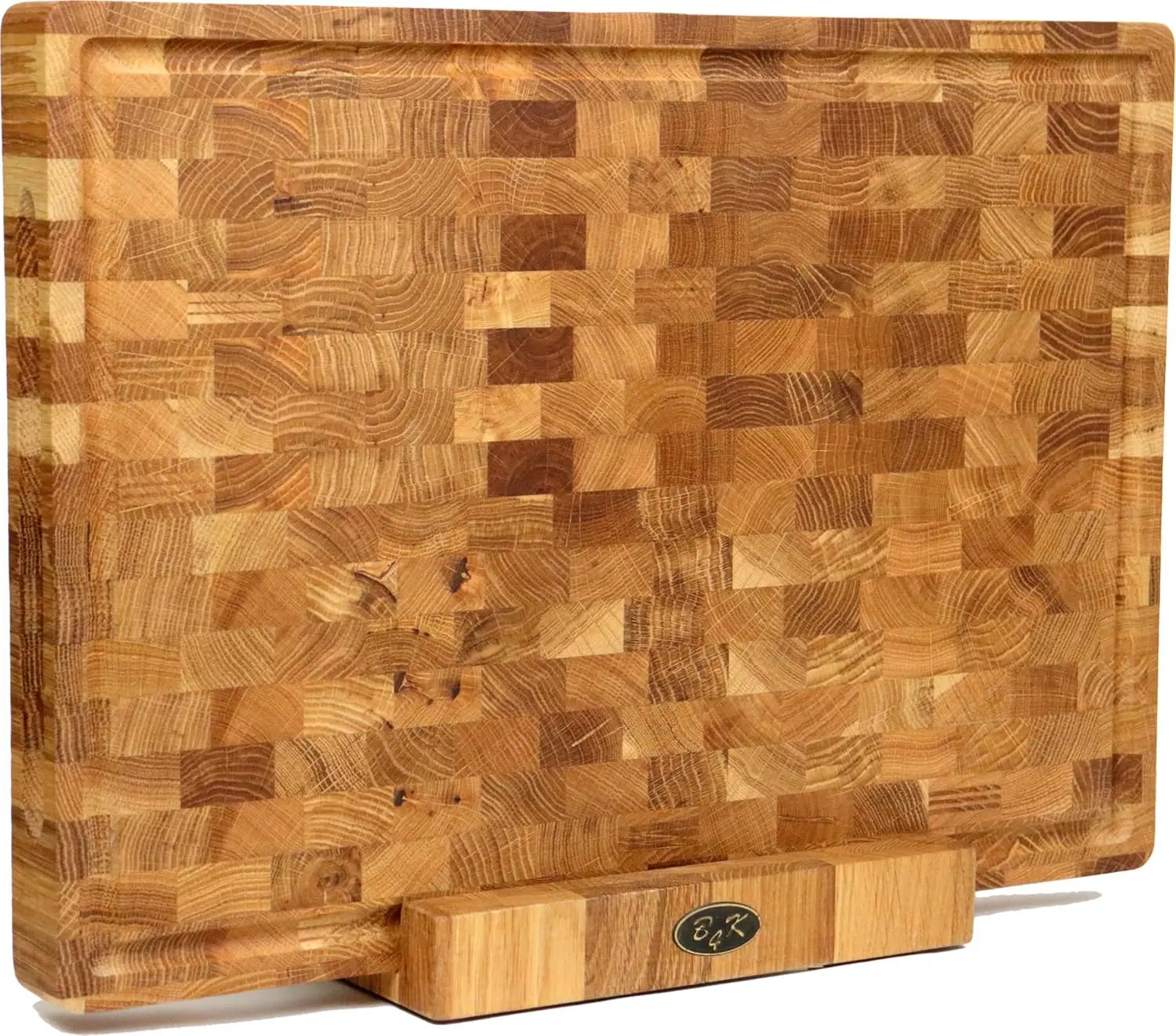 Profi Hackblock Eiche 50x35x4cm – Stirnholzbrett mit Saftrille & Silikonfüßen