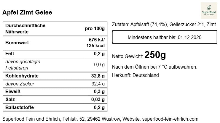 🍎 Hausgemachtes Apfel-Zimt-Gelee | Winterlicher Fruchtaufstrich | Superfood – fein & ehrlich 200 g