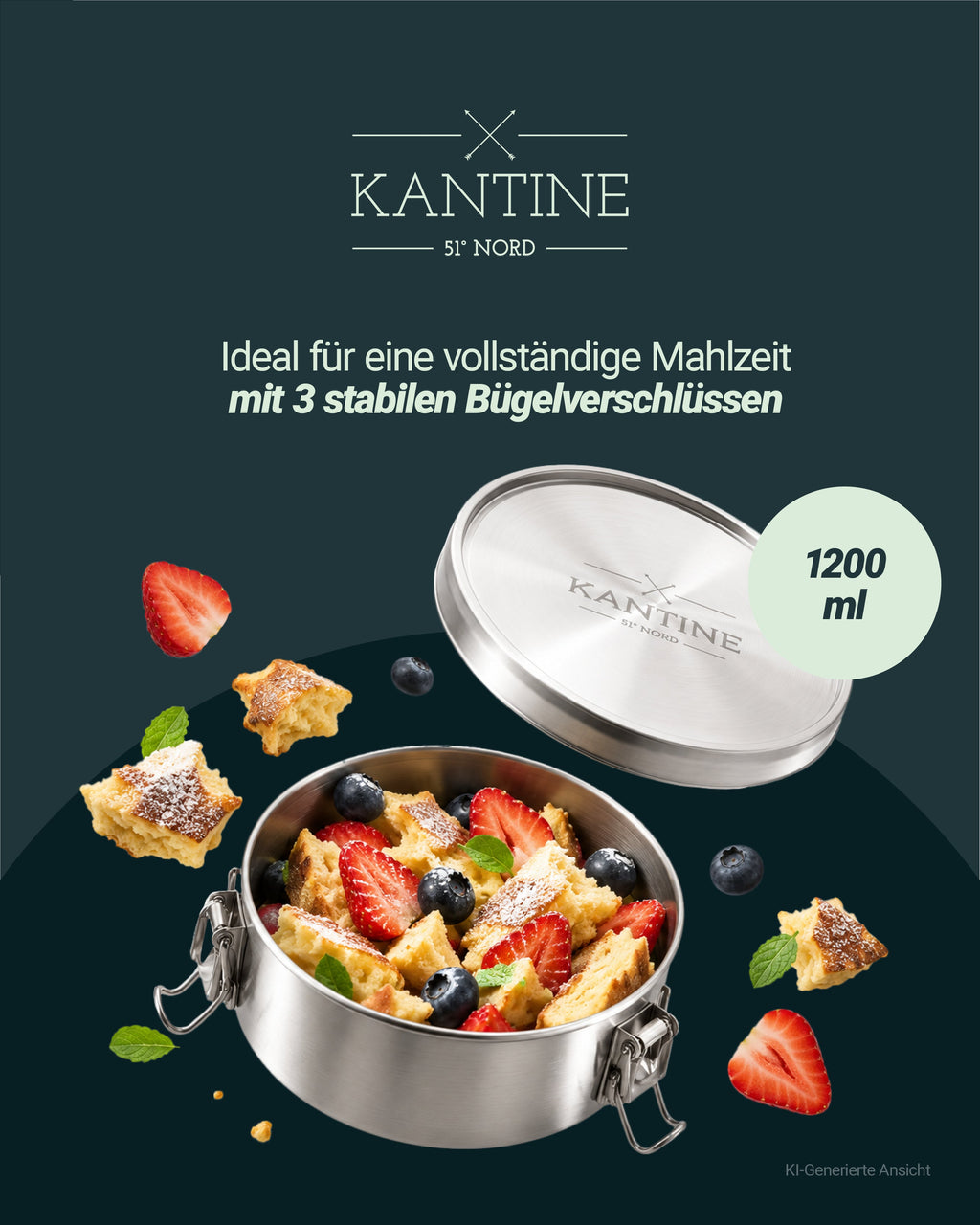 Tiffin Lunchbox aus Edelstahl – Auslaufsicher & Plastikfrei (1200 ml)