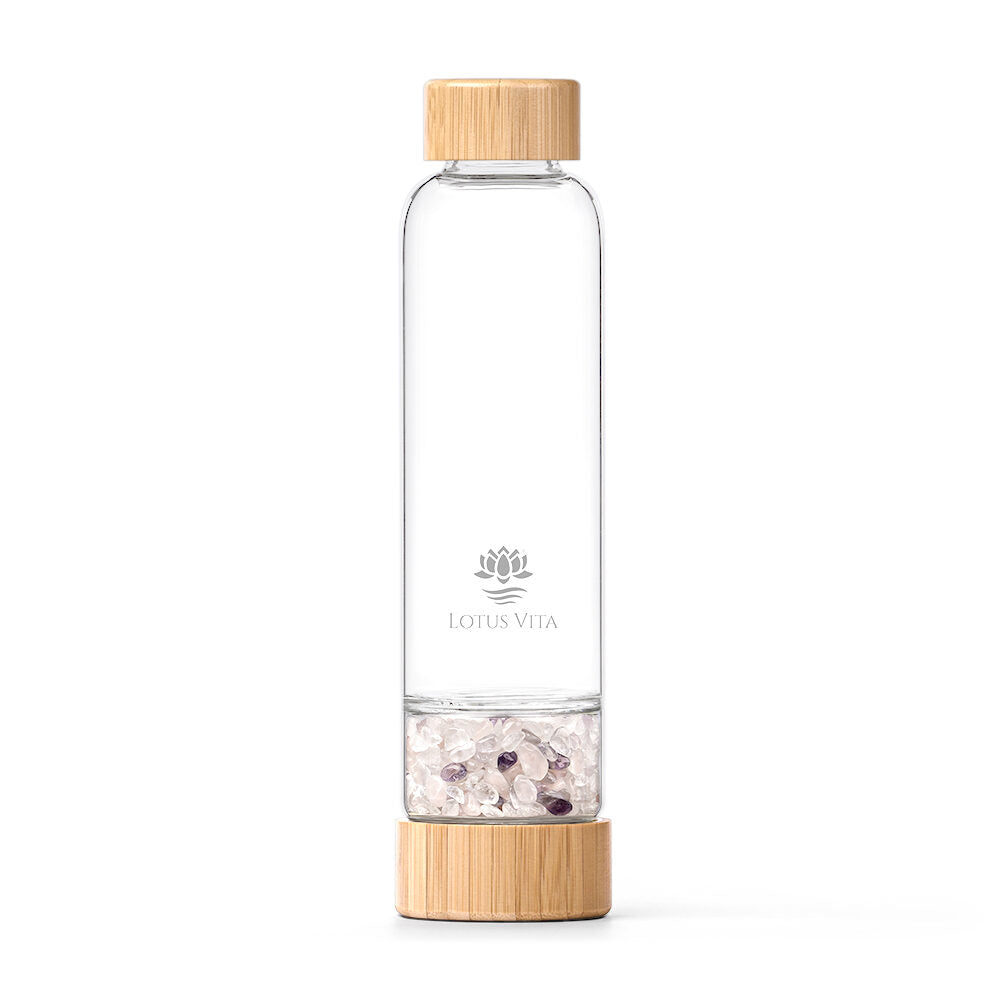 Lotus Vita – Glastrinkflasche mit Kristallfach – Edel & energetisierend