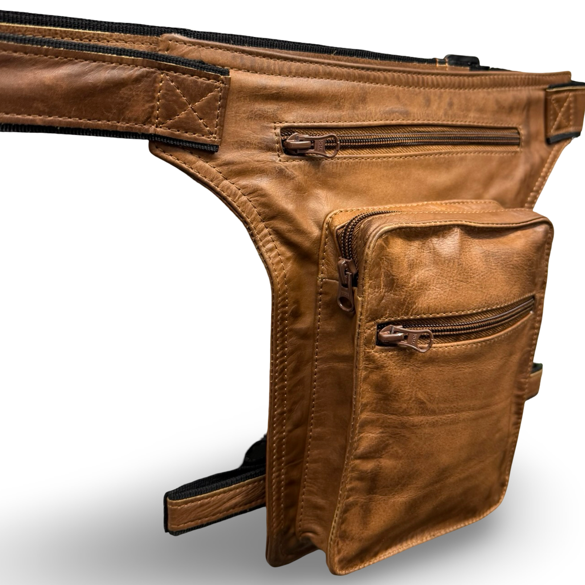 Leder Beintasche Herren Damen Motorrad Tasche Hüfttasche Braun Saddle Brown