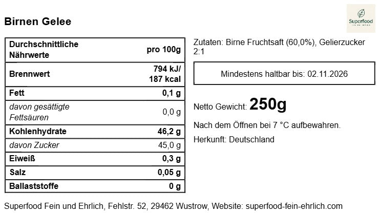 🍐 Birnen-Gelee: Zarte Süße und natürliche Eleganz 200 g