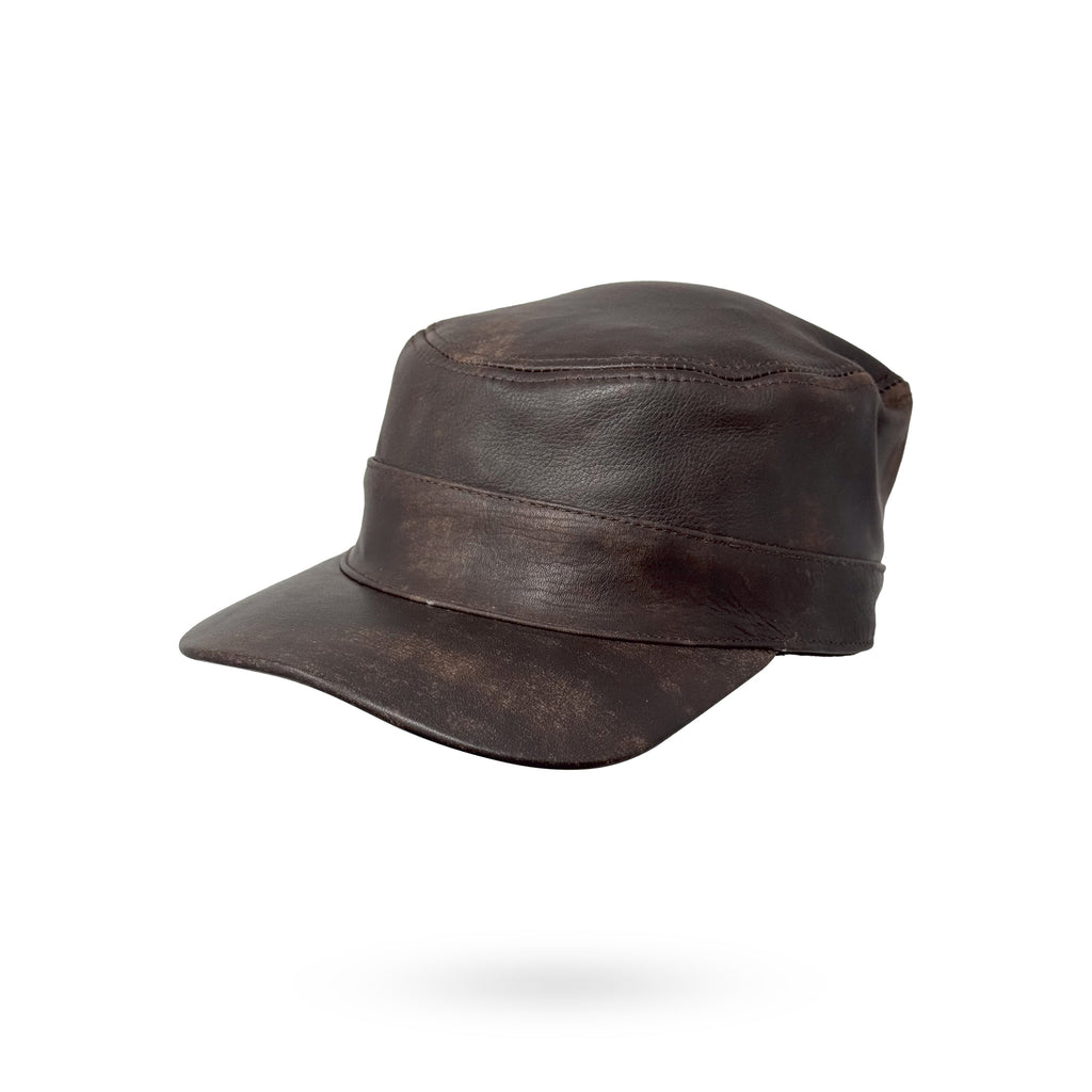 Herren Basecap Büffelleder Echt Leder Schildmütze Mützen Kappe Cap dunkelbraun