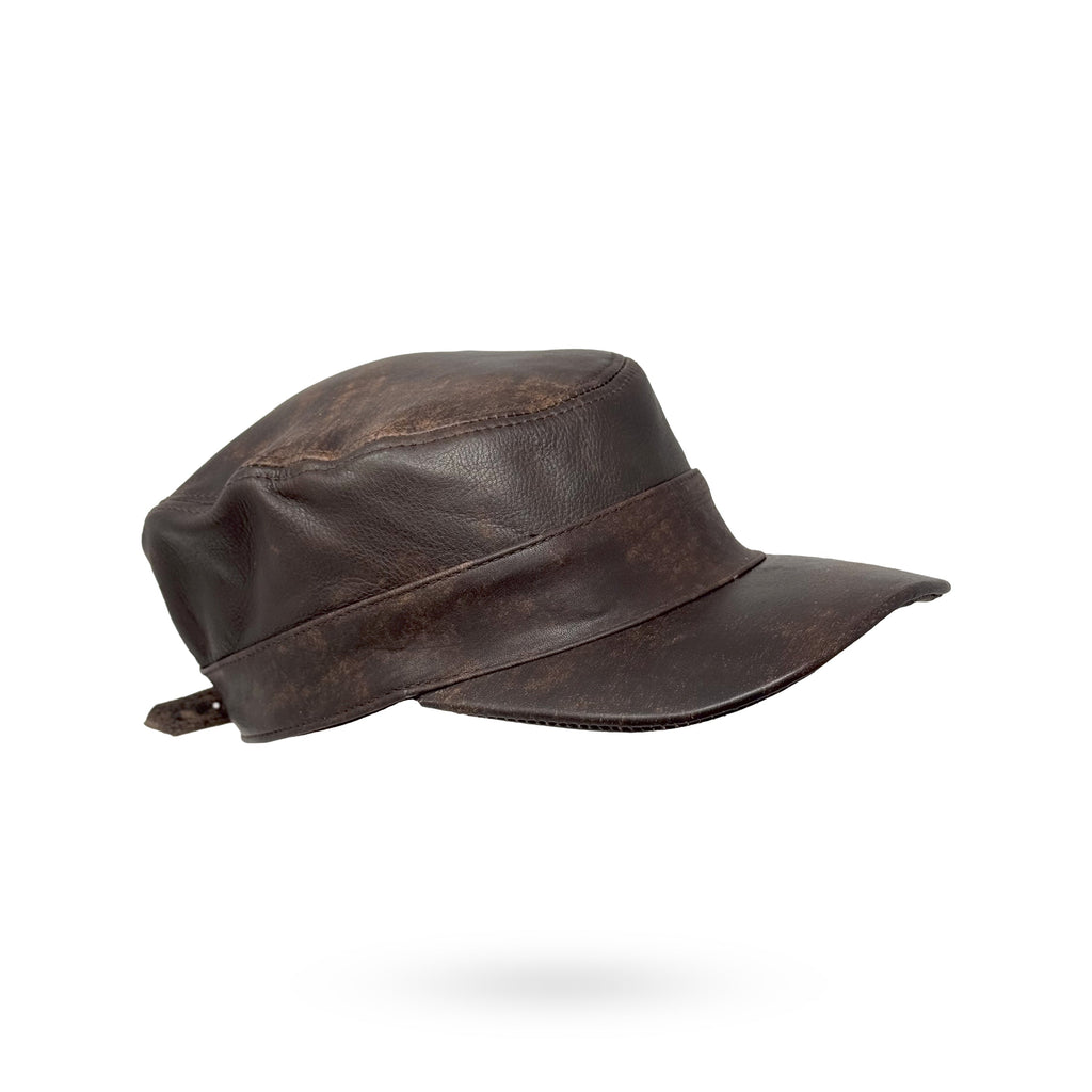 Herren Basecap Büffelleder Echt Leder Schildmütze Mützen Kappe Cap dunkelbraun