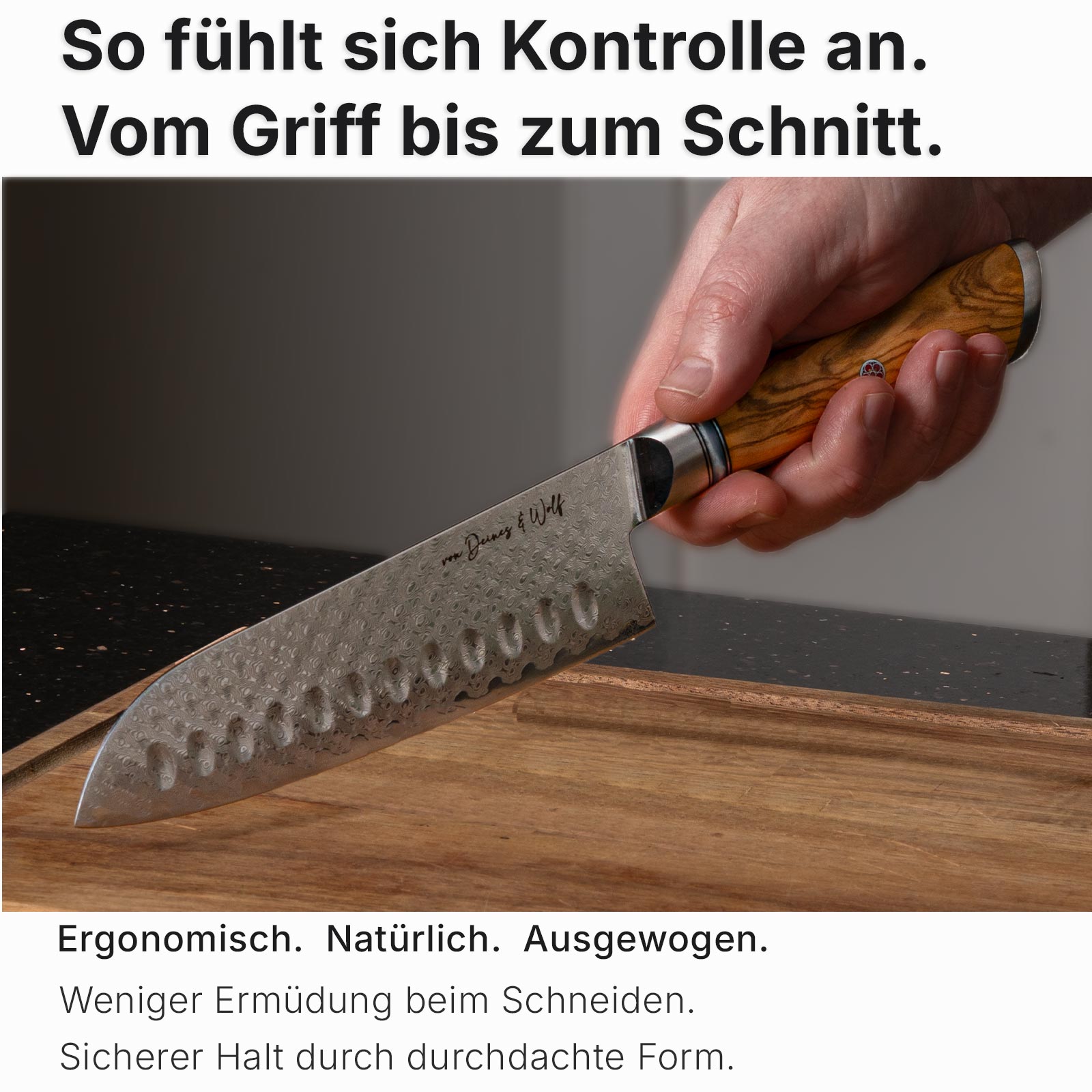 Damast-Santokumesser "Olive"