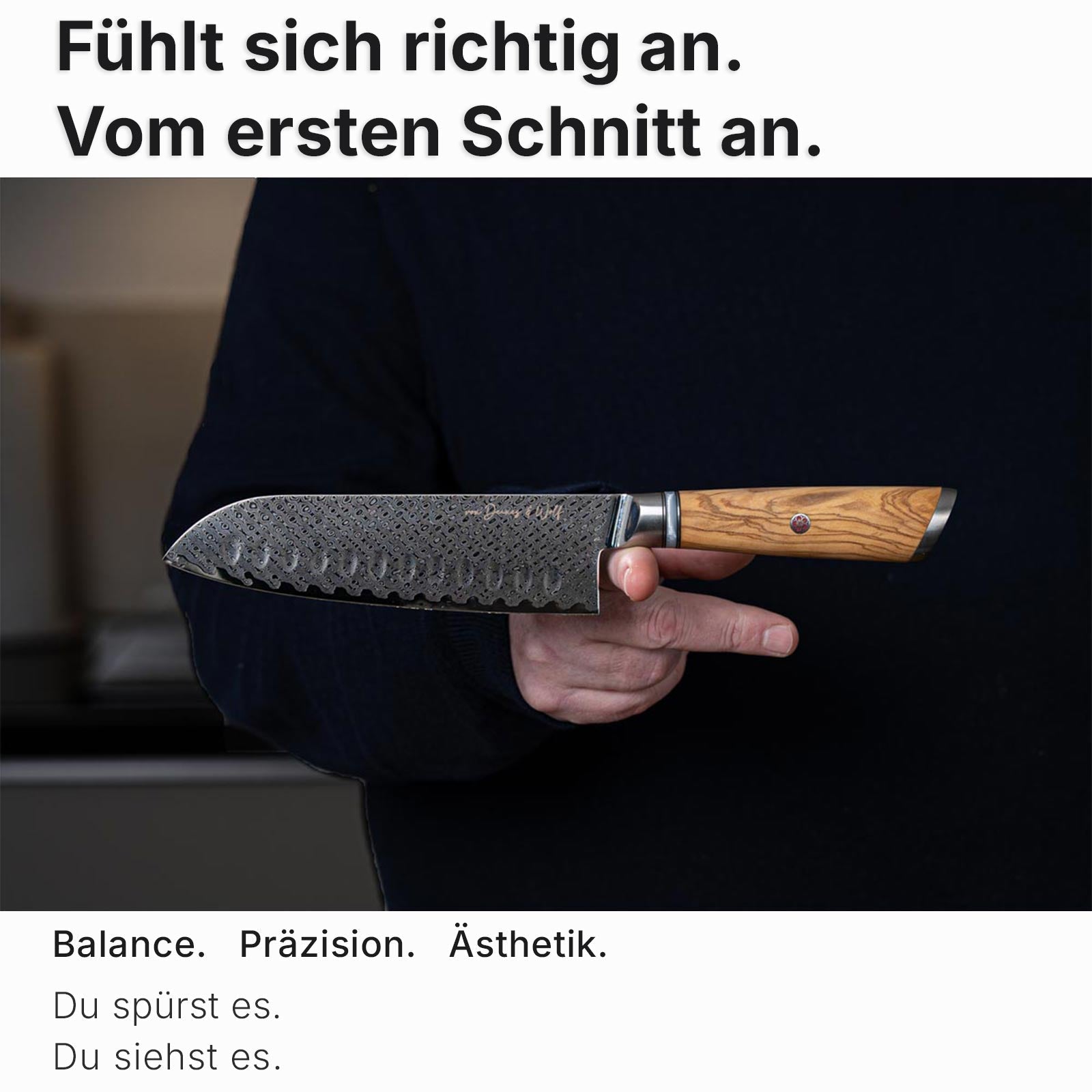 Damast-Santokumesser "Olive"