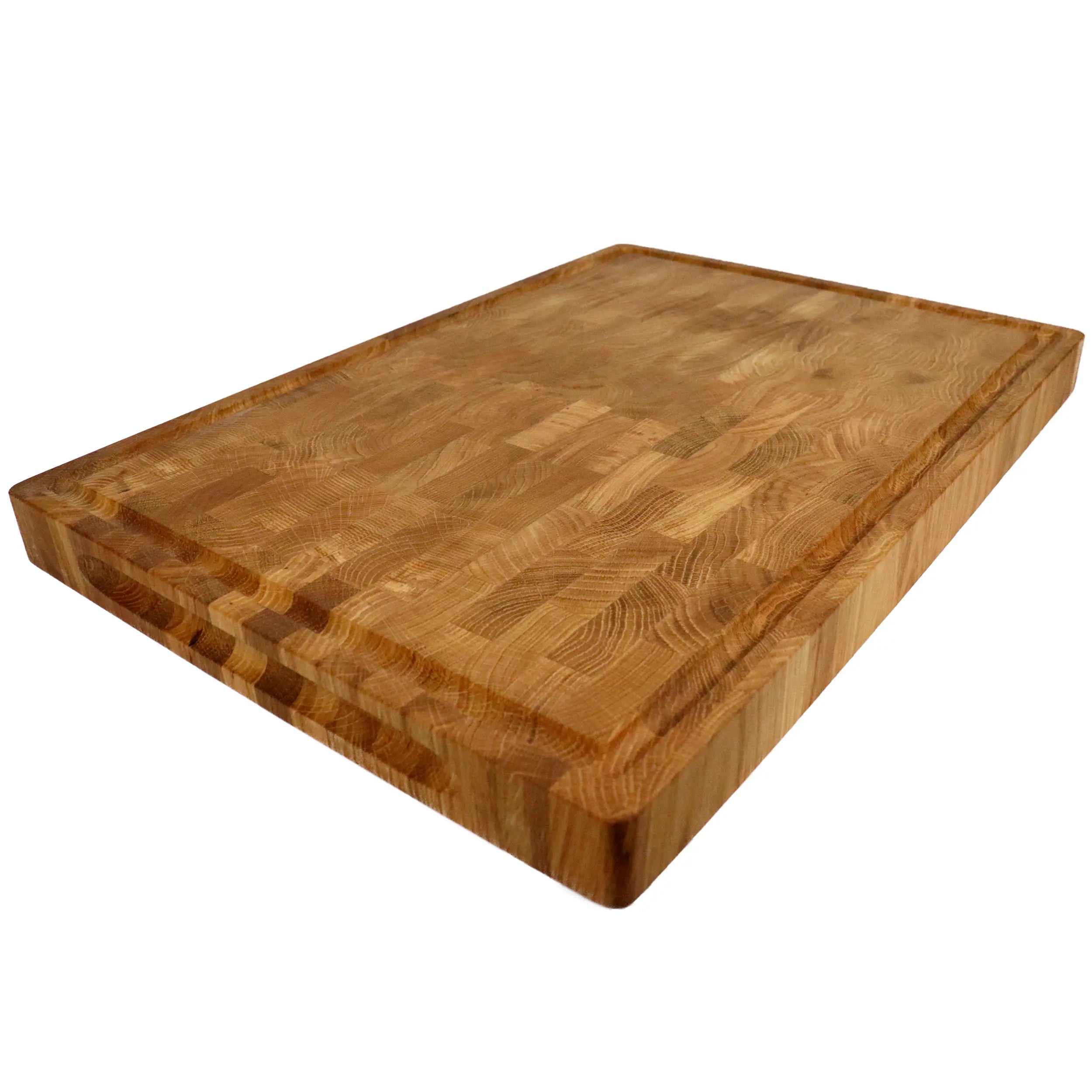 Profi Hackblock Eiche 50x35x4cm – Stirnholzbrett mit Saftrille & Silikonfüßen