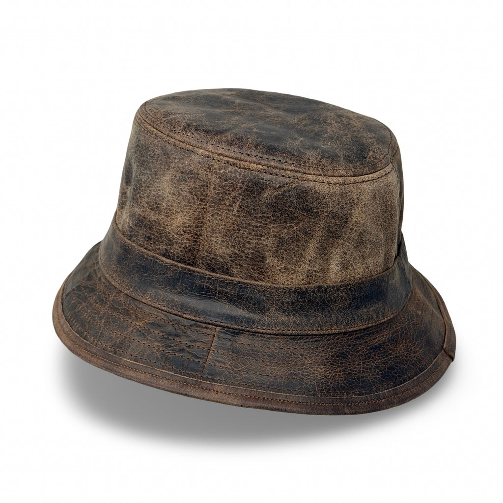 Lederhut Echtleder Büffelleder Trilby Unisex Outdoorhut Wandern Braun Walnut