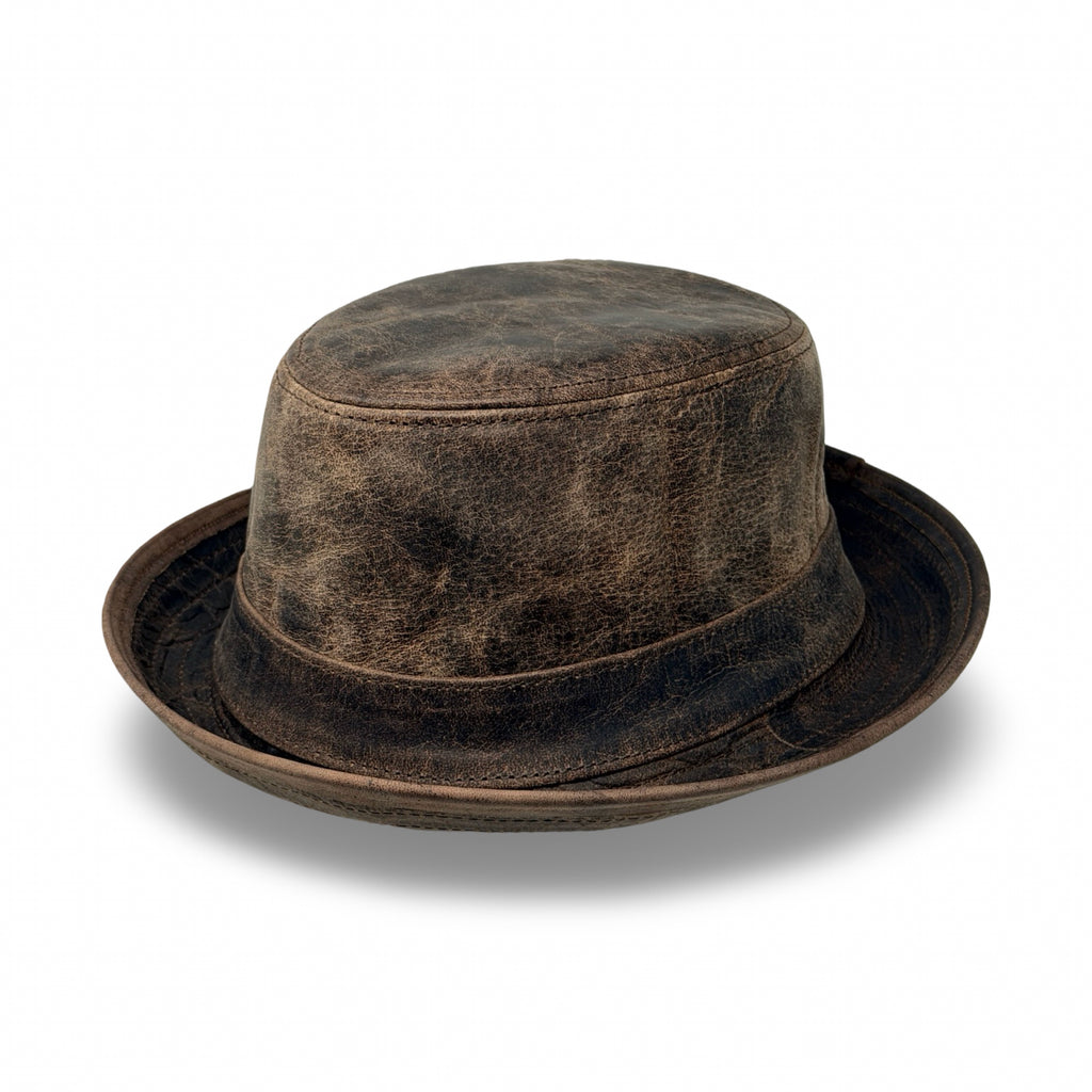 Lederhut Echtleder Büffelleder Trilby Unisex Outdoorhut Wandern Braun Walnut