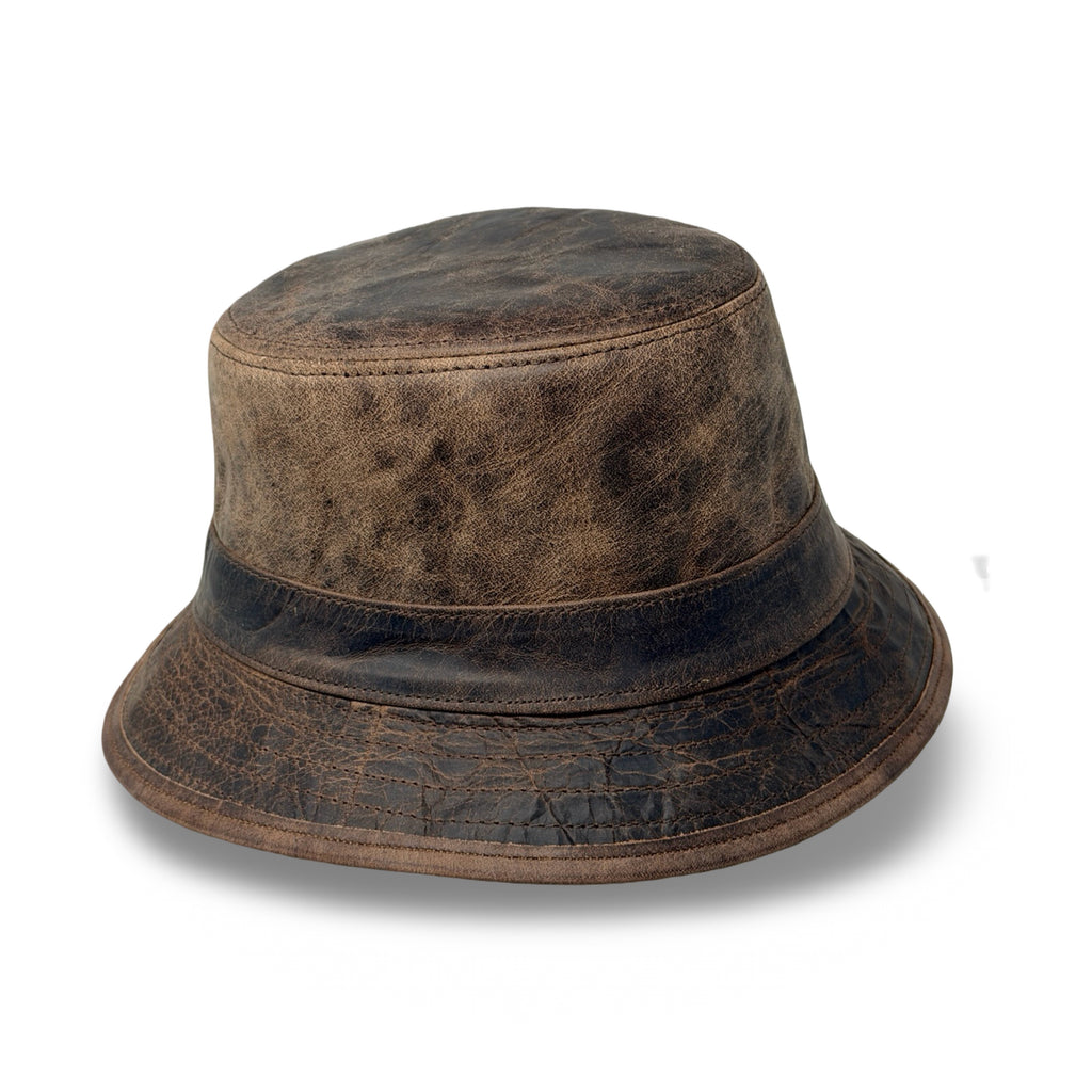 Lederhut Echtleder Büffelleder Trilby Unisex Outdoorhut Wandern Braun Walnut