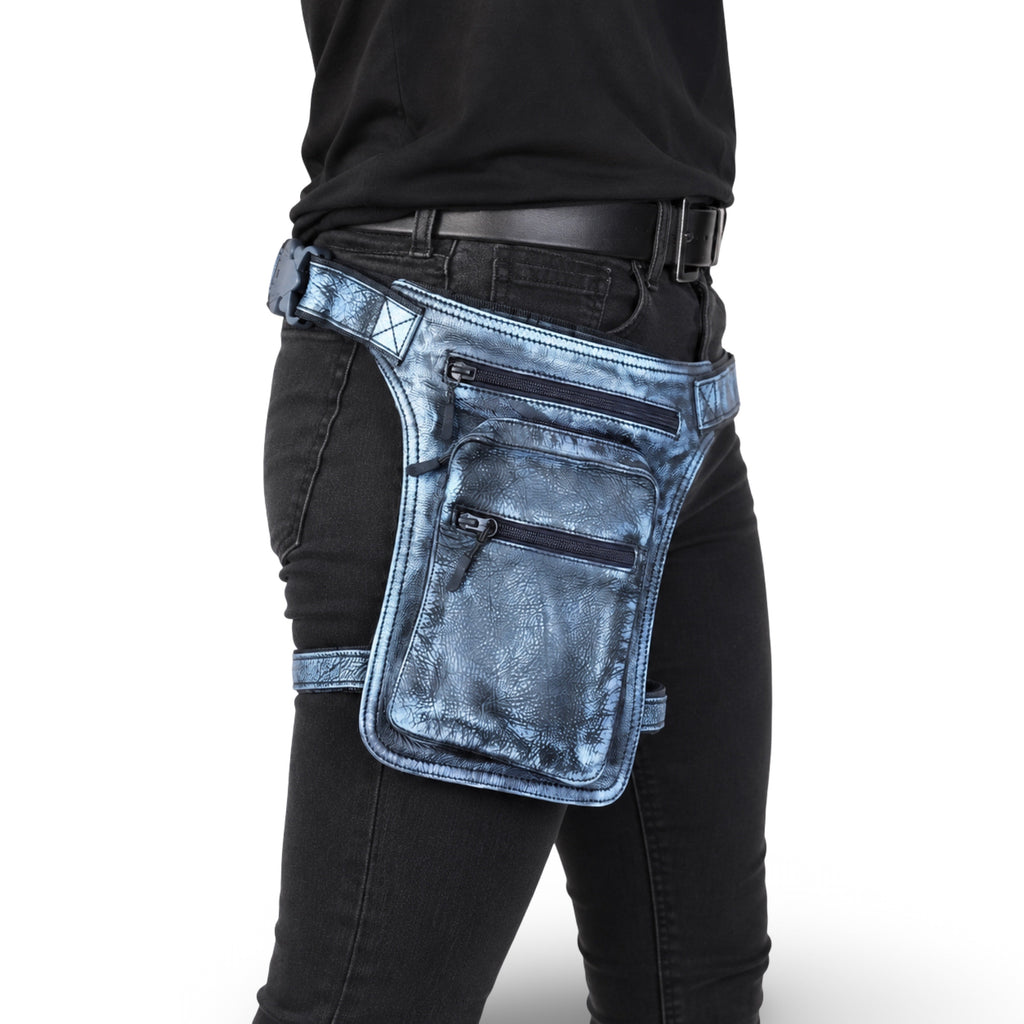 Premium Beintasche aus Echtleder | Leder Gürteltasche & Oberschenkeltasche für Damen und Herren - Pewter