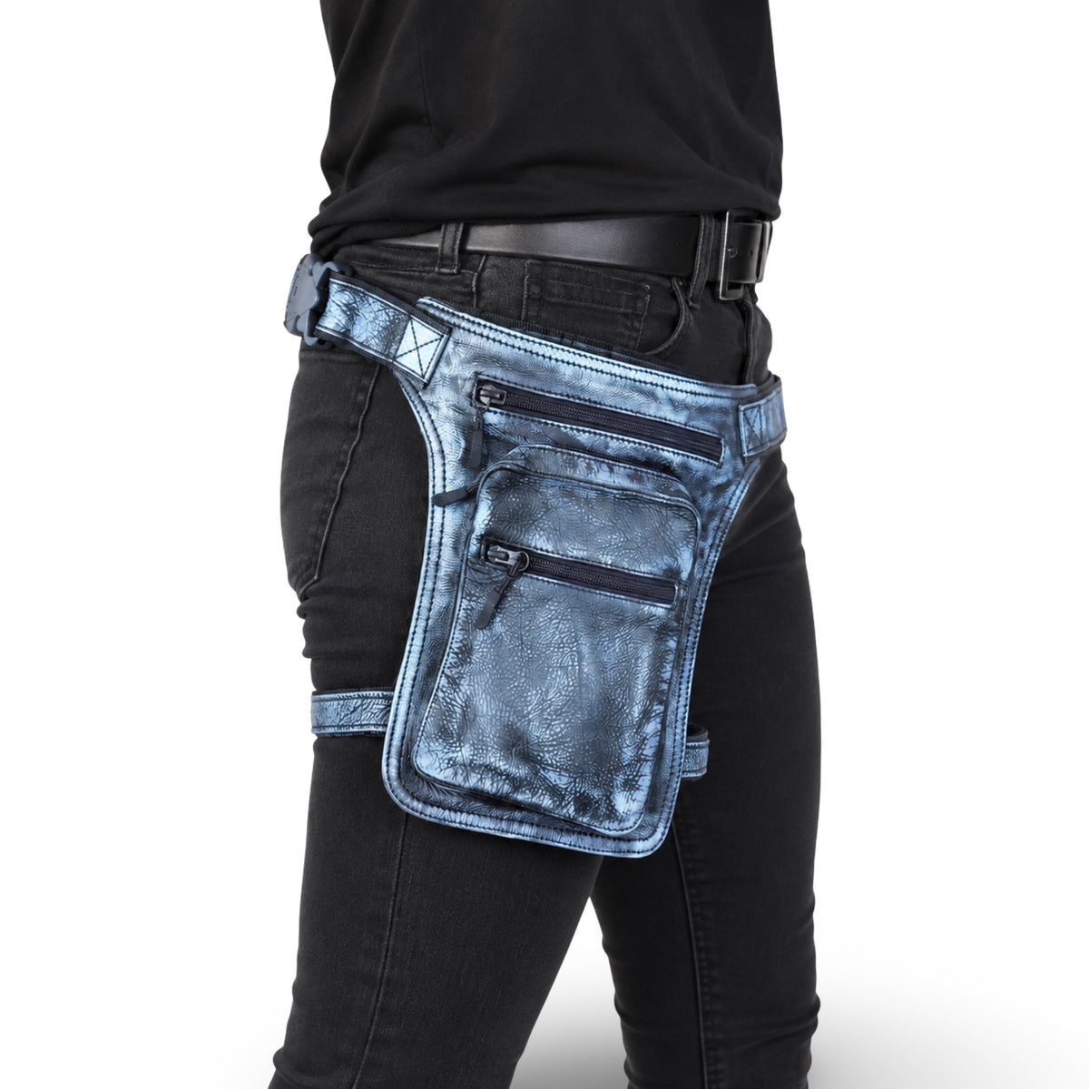 Premium Beintasche aus Echtleder | Leder Gürteltasche & Oberschenkeltasche für Damen und Herren - Pewter