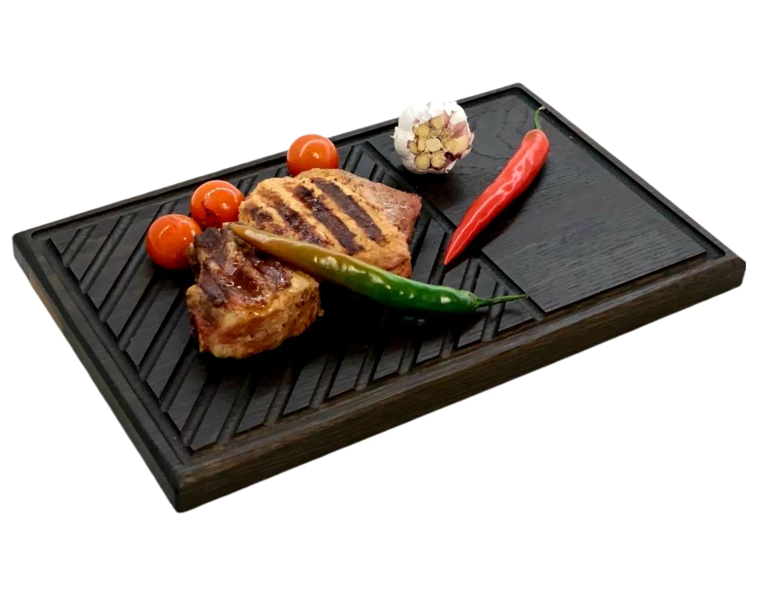 Steakbrett Eiche 32x20x2,2cm – Grillbrett mit Saftrille & Saftrinne