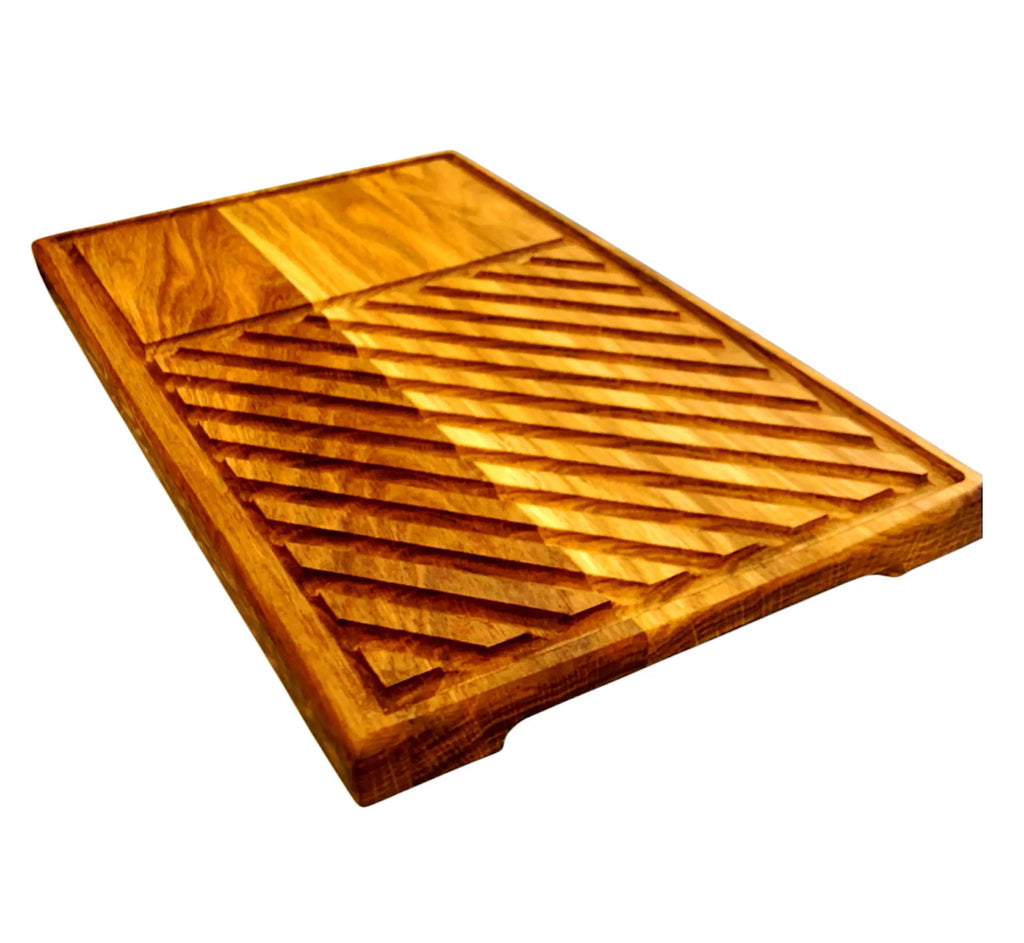 Steakbrett Eiche 32x20x2,2cm – Grillbrett mit Saftrille & Saftrinne