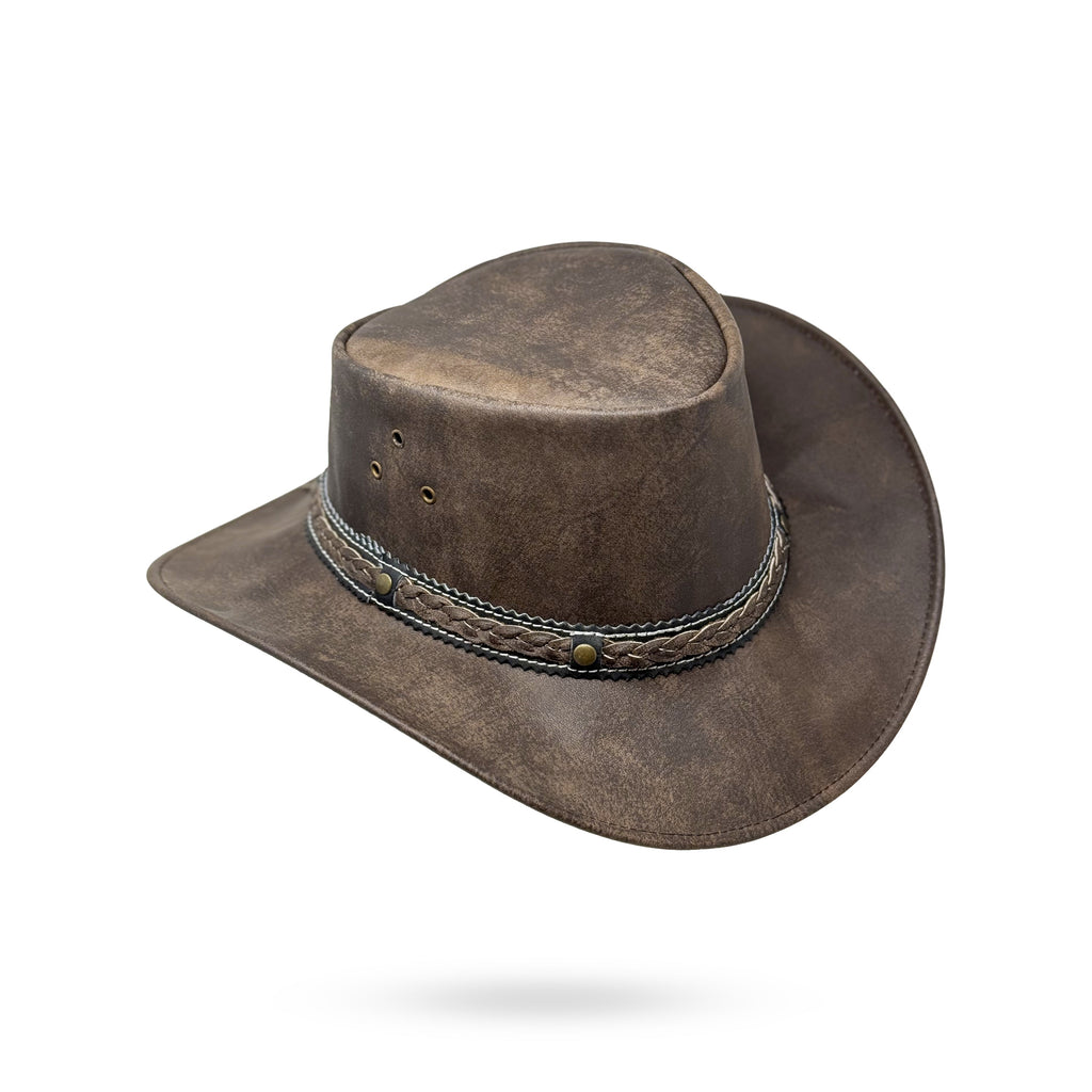 Wickelhut Lederhut Western Cowboy Unisex – Outdoor Hut für Reiten, Wandern & Abenteuer knautschbar „Antik“