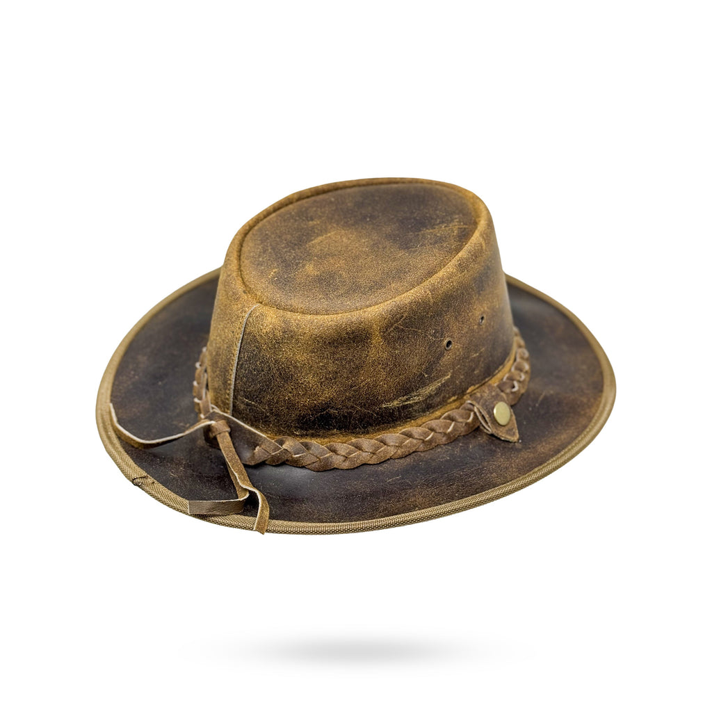 Lederhut Western Cowboy Unisex – Outdoor Hut für Reiten, Wandern & Abenteuer "Crazy Brown"