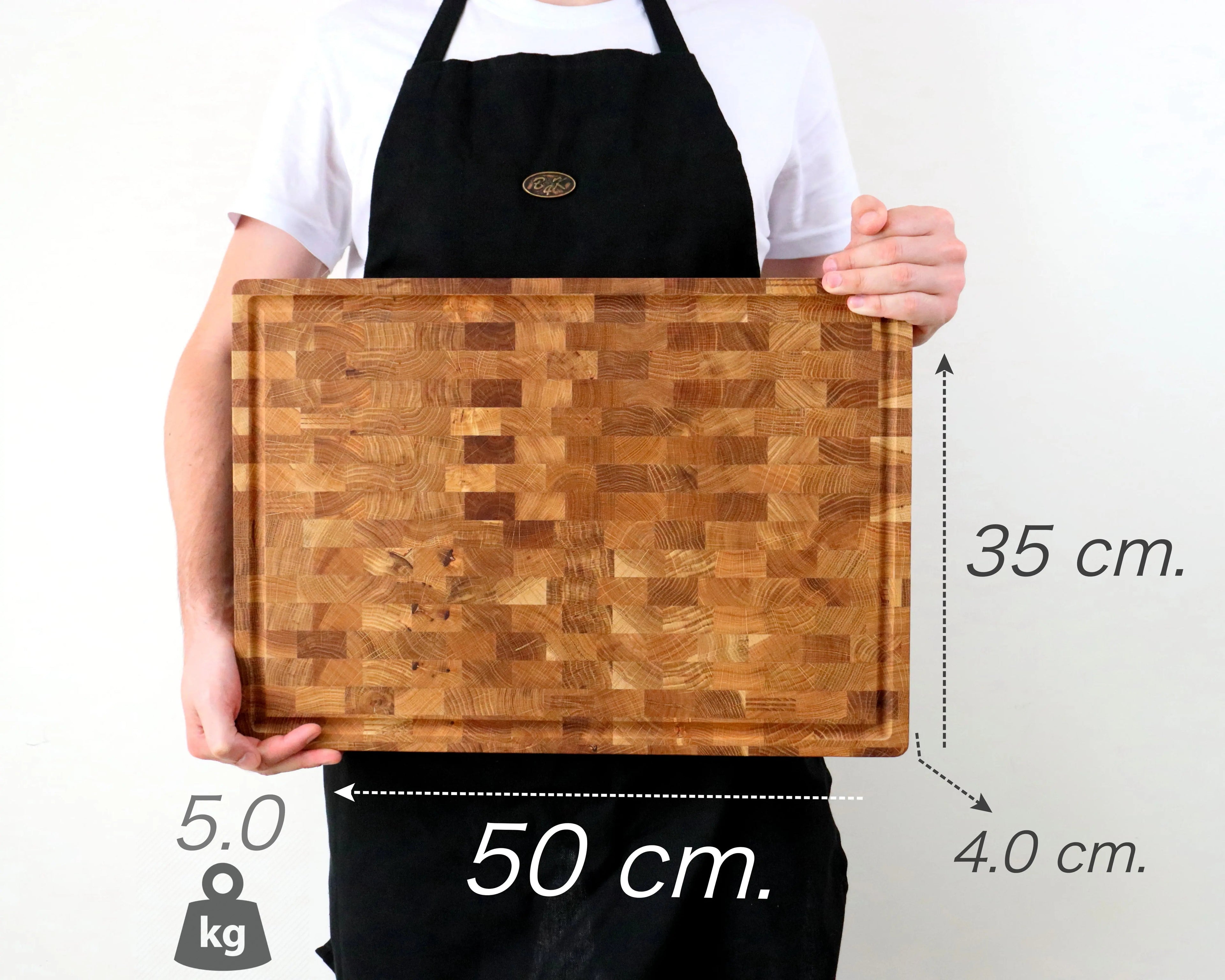 Profi Hackblock Eiche 50x35x4cm – Stirnholzbrett mit Saftrille & Silikonfüßen