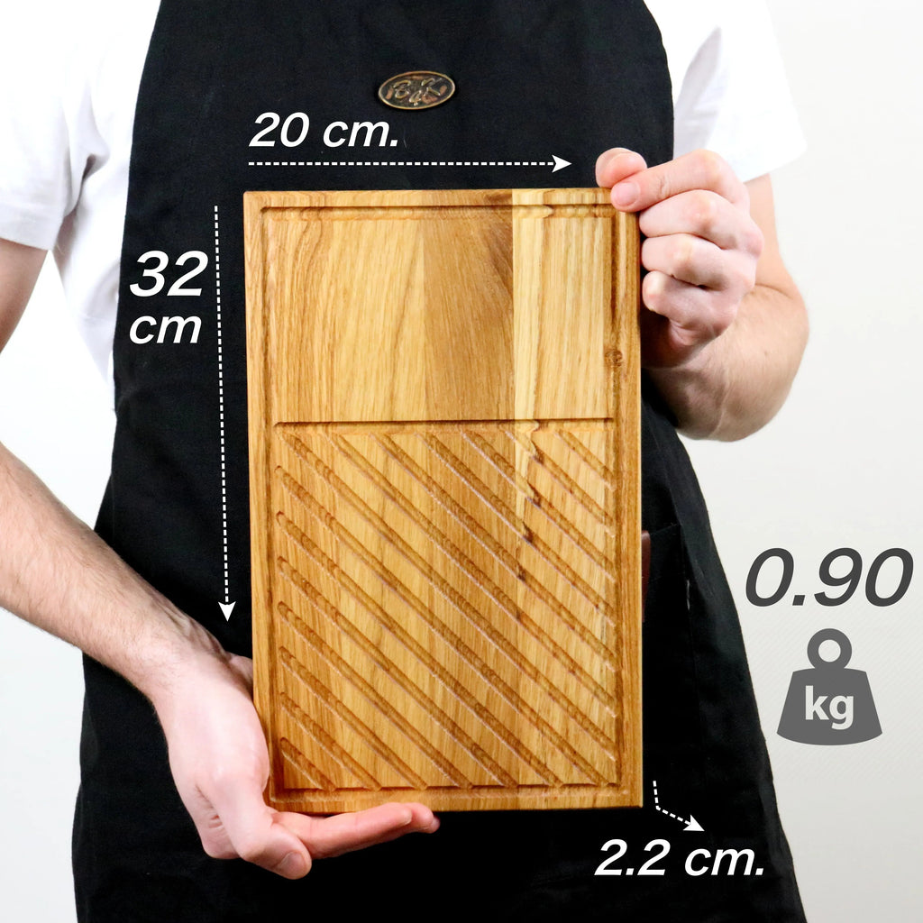Steakbrett Eiche 32x20x2,2cm – Grillbrett mit Saftrille & Saftrinne