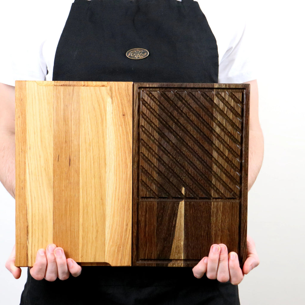 Steakbrett Eiche 32x20x2,2cm – Grillbrett mit Saftrille & Saftrinne