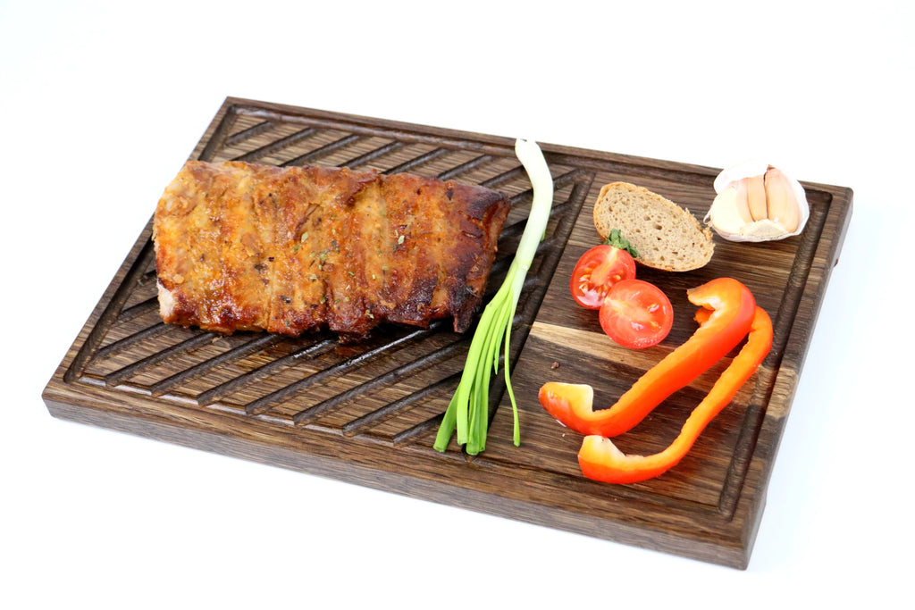 Steakbrett Eiche 32x20x2,2cm – Grillbrett mit Saftrille & Saftrinne