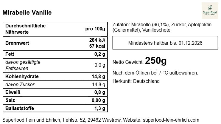 💛 Mirabellen-Vanille-Konfitüre: Sommerliches Glück mit Eleganz 200 g