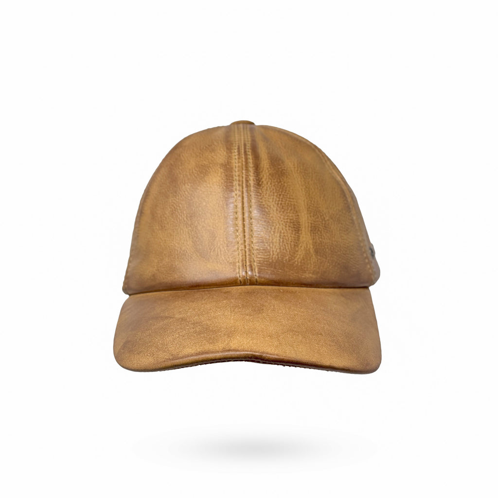 Baseball Cap Leder Outdoor Biker Kappe Lederkappe Käppi Unisex Sand