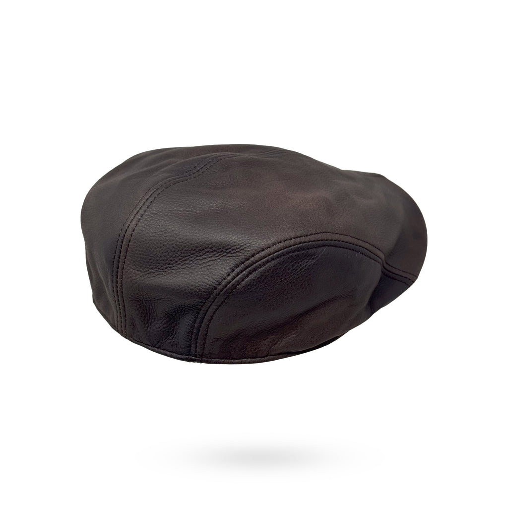 Herren Schiebermütze Flatcap Mütze Echt Leder Ledermütze Kappe Cap Schirmmütze Braun
