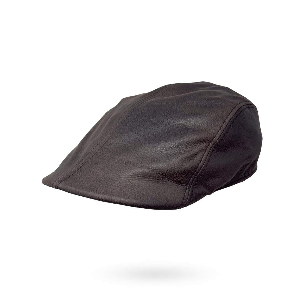 Herren Schiebermütze Flatcap Mütze Echt Leder Ledermütze Kappe Cap Schirmmütze Braun
