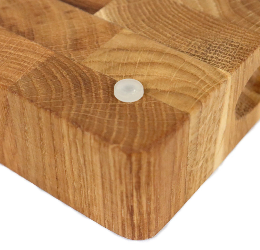 Profi Hackblock Eiche 50x35x4cm – Stirnholzbrett mit Saftrille & Silikonfüßen