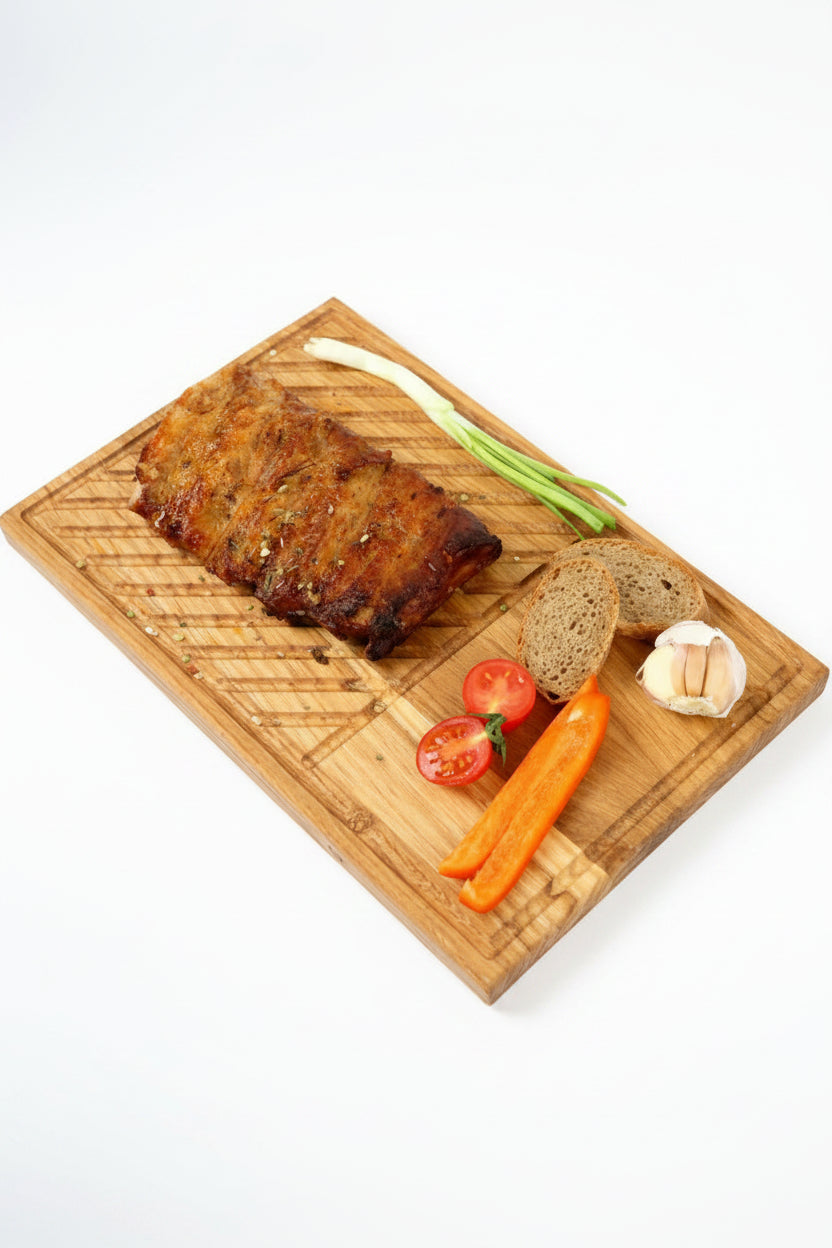 Steakbrett Eiche 32x20x2,2cm – Grillbrett mit Saftrille & Saftrinne